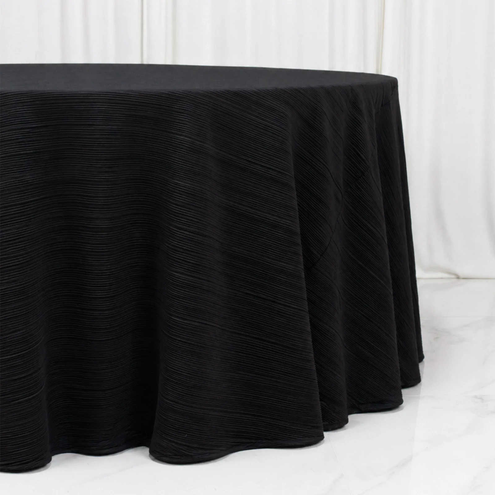 Accordion Pleated Scuba Tablecloth 120" Round Black – Wrinkle Free & Stain Resistant Textured Table Linen - Image 3
