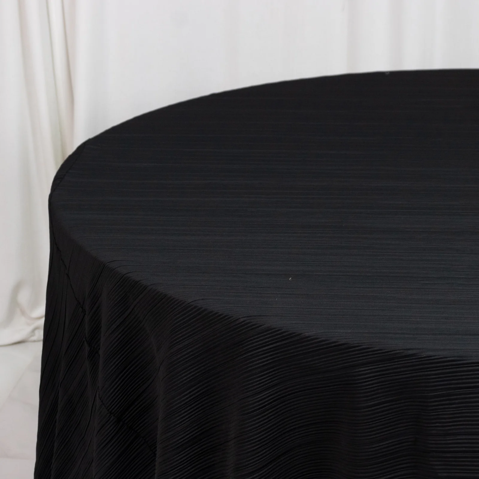 Accordion Pleated Scuba Tablecloth 120" Round Black – Wrinkle Free & Stain Resistant Textured Table Linen - Image 6