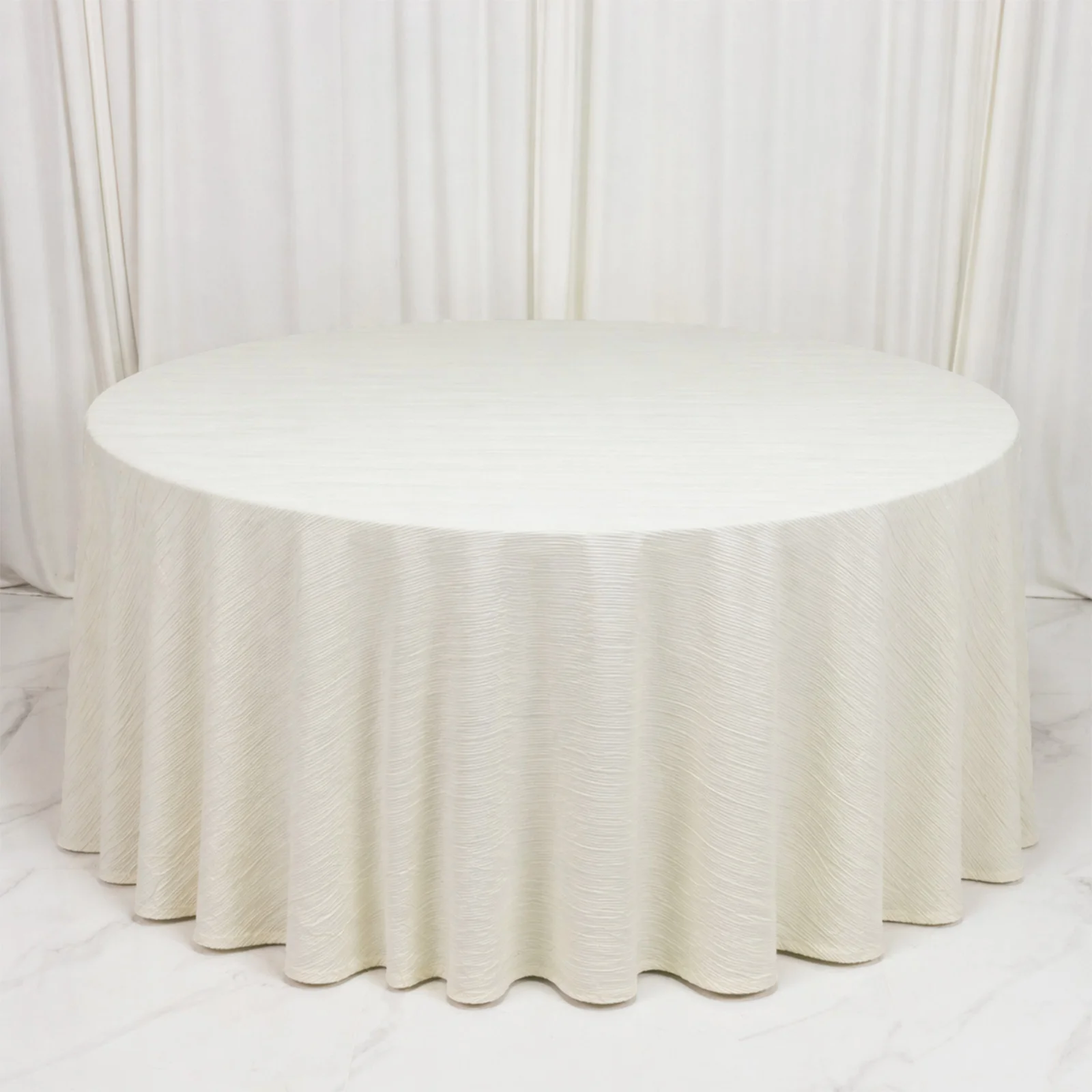 Accordion Pleated Scuba Tablecloth 120" Round Ivory – Wrinkle Free & Stain Resistant Textured Table Linen - Image 2