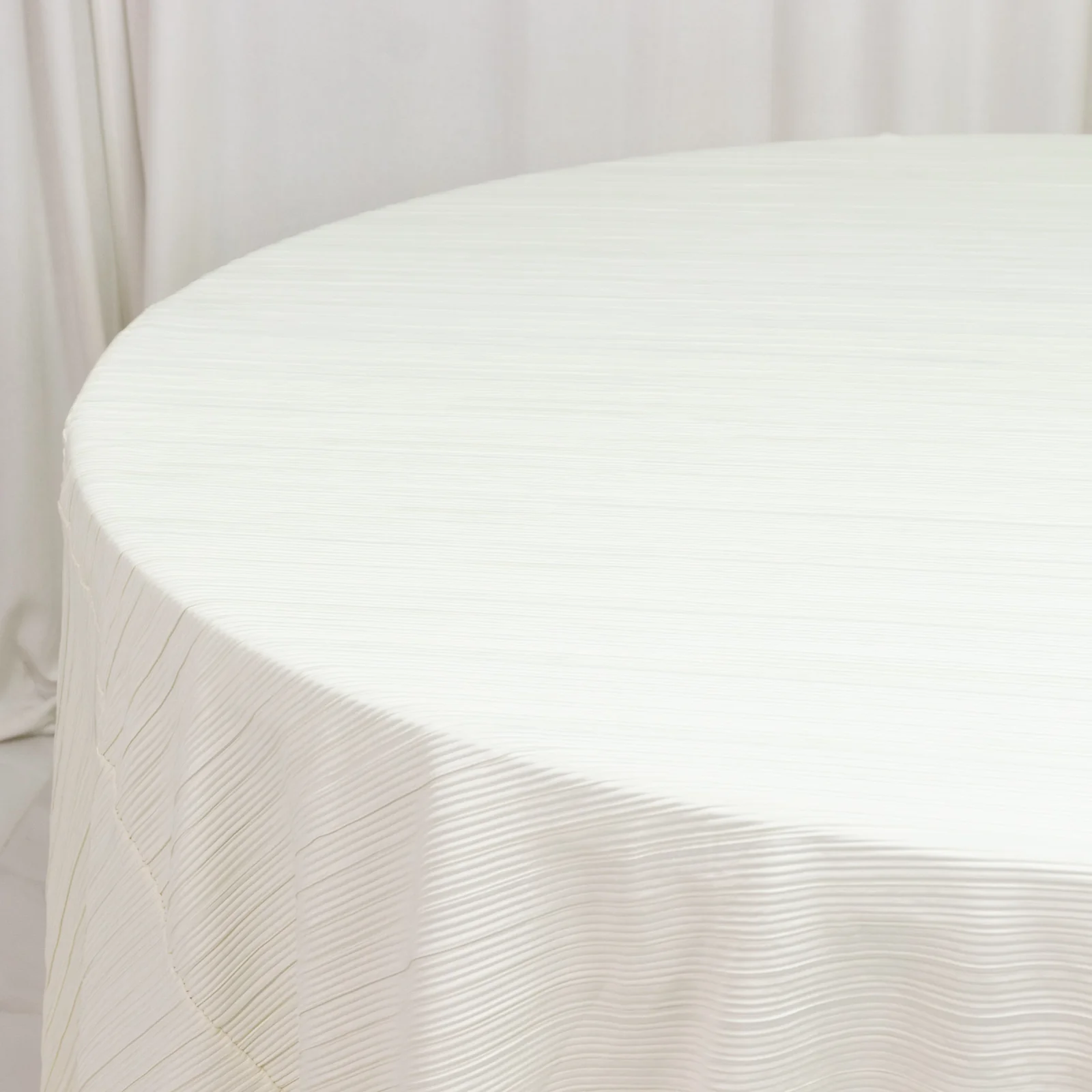 Accordion Pleated Scuba Tablecloth 120" Round Ivory – Wrinkle Free & Stain Resistant Textured Table Linen - Image 6