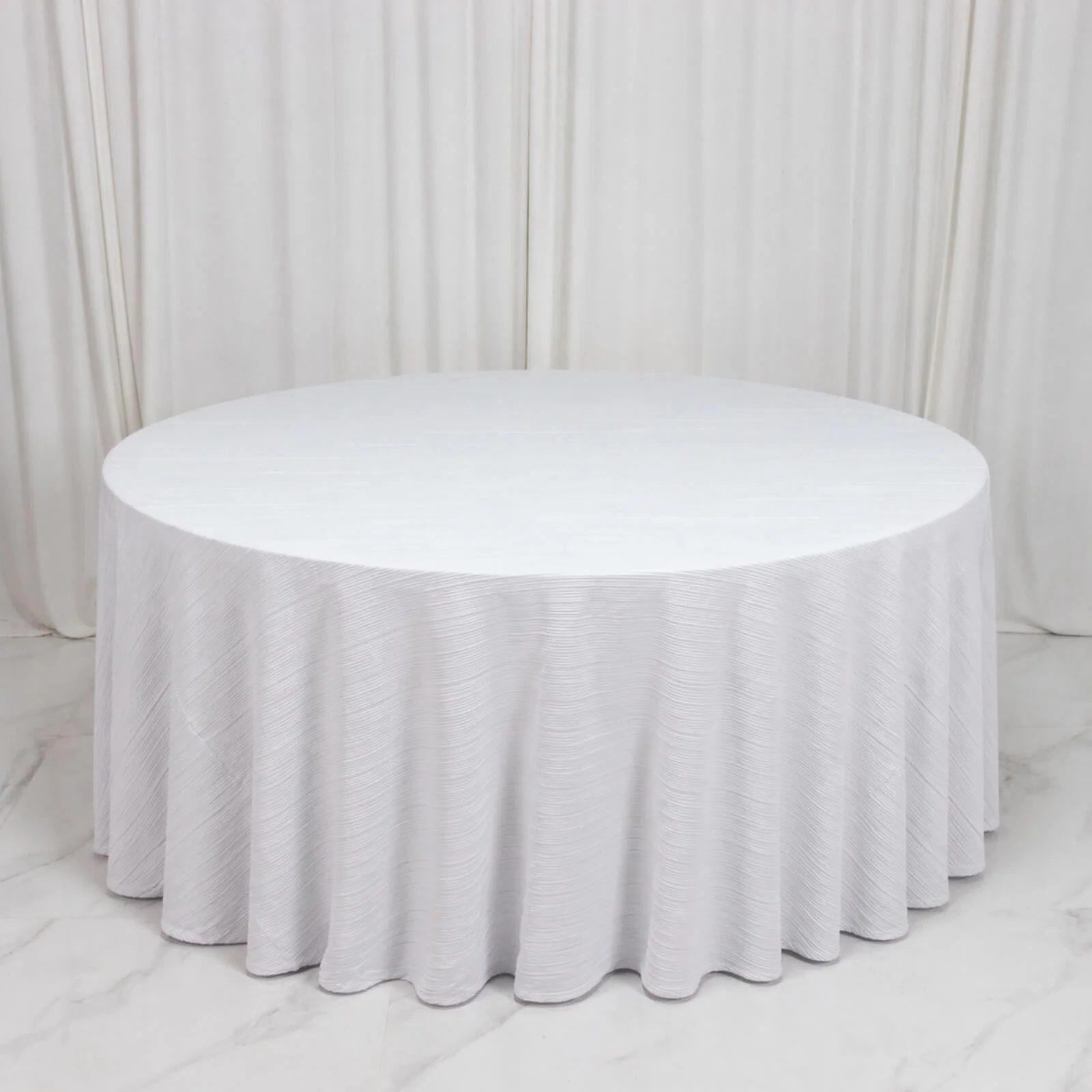Accordion Pleated Scuba Tablecloth 120" Round White – Wrinkle Free & Stain Resistant Textured Table Linen - Image 2