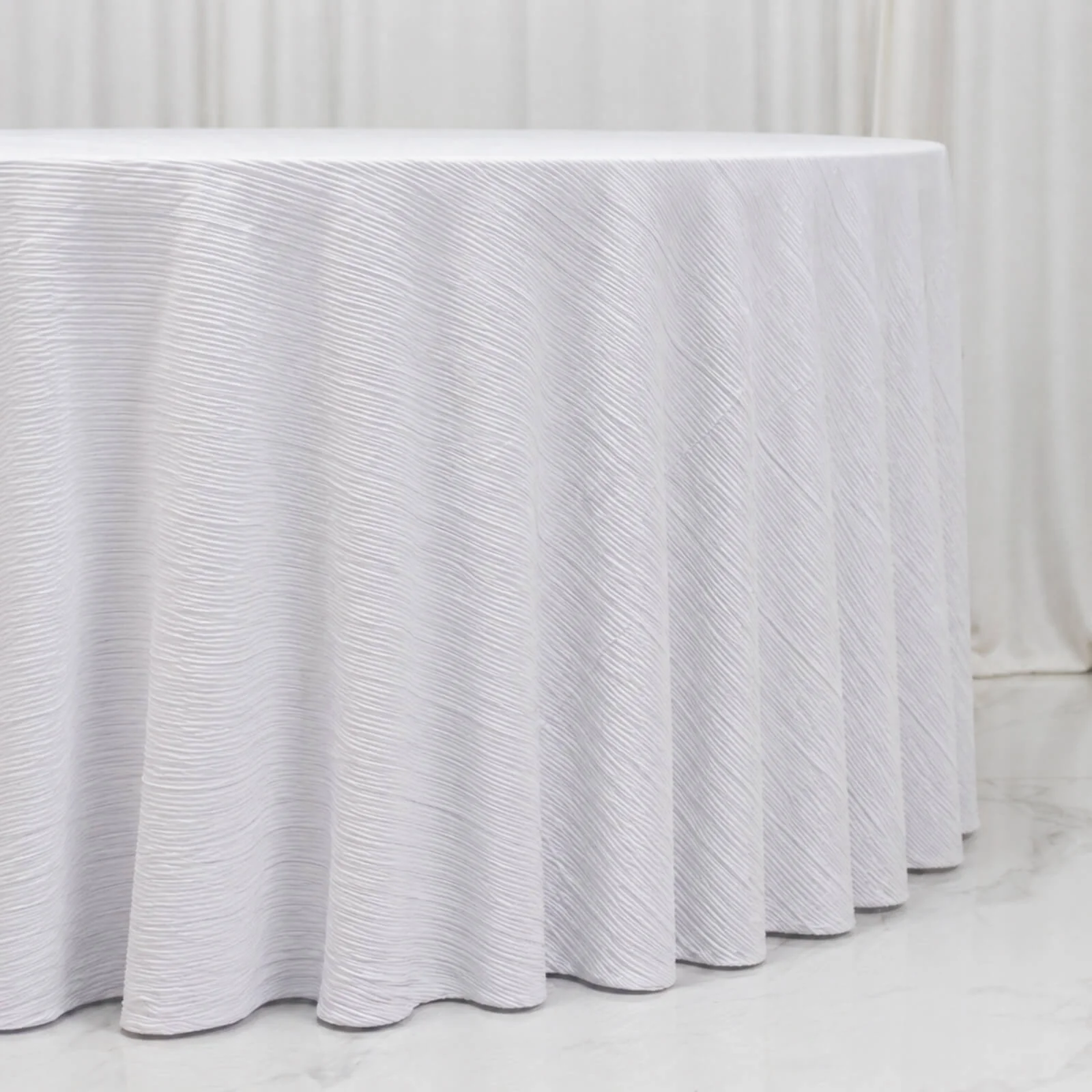 Accordion Pleated Scuba Tablecloth 120" Round White – Wrinkle Free & Stain Resistant Textured Table Linen - Image 3