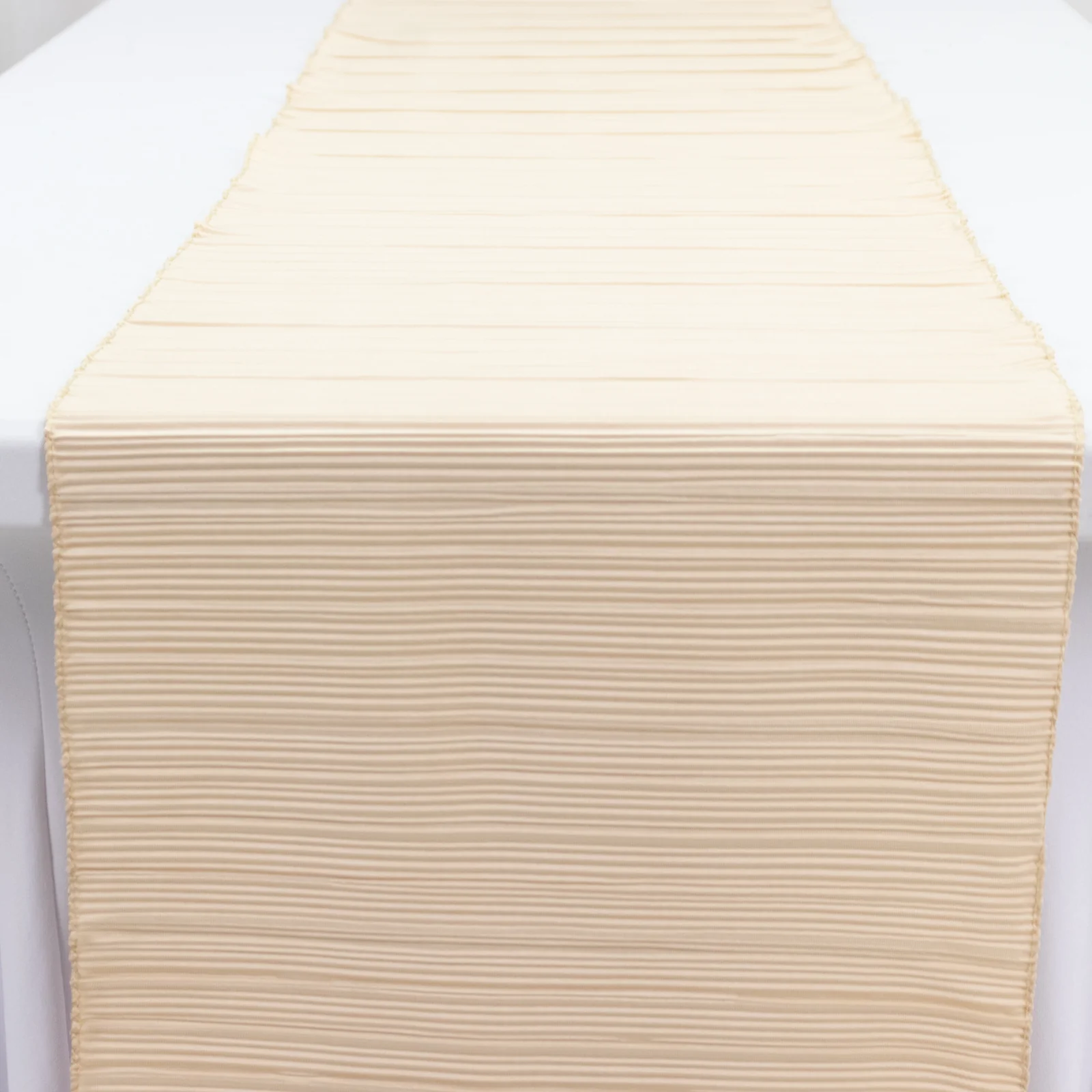 Accordion Pleated Scuba Table Runner 12" x 108" Beige – Wrinkle Free & Stain Resistant Textured Table Accent