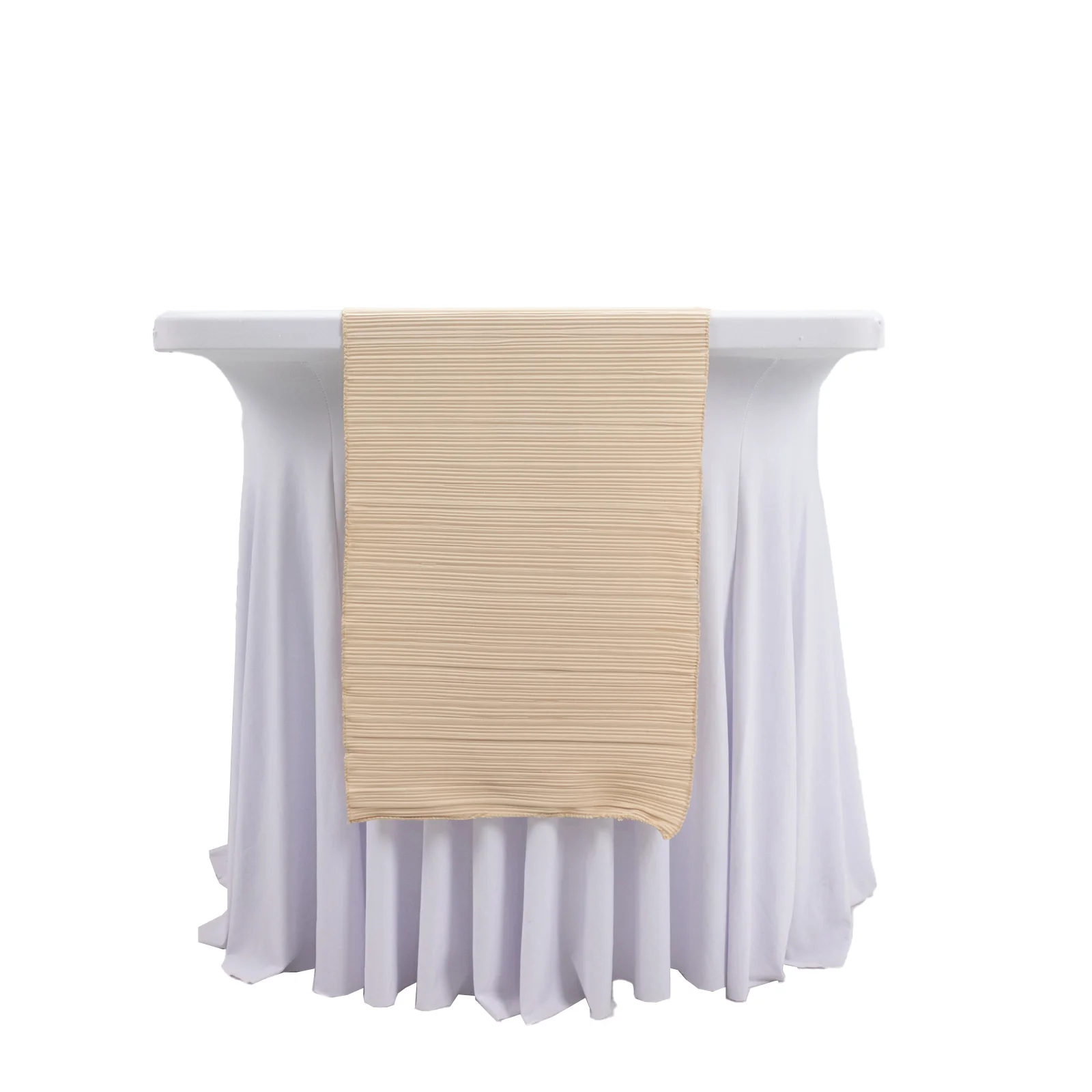 Accordion Pleated Scuba Table Runner 12" x 108" Beige – Wrinkle Free & Stain Resistant Textured Table Accent - Image 2