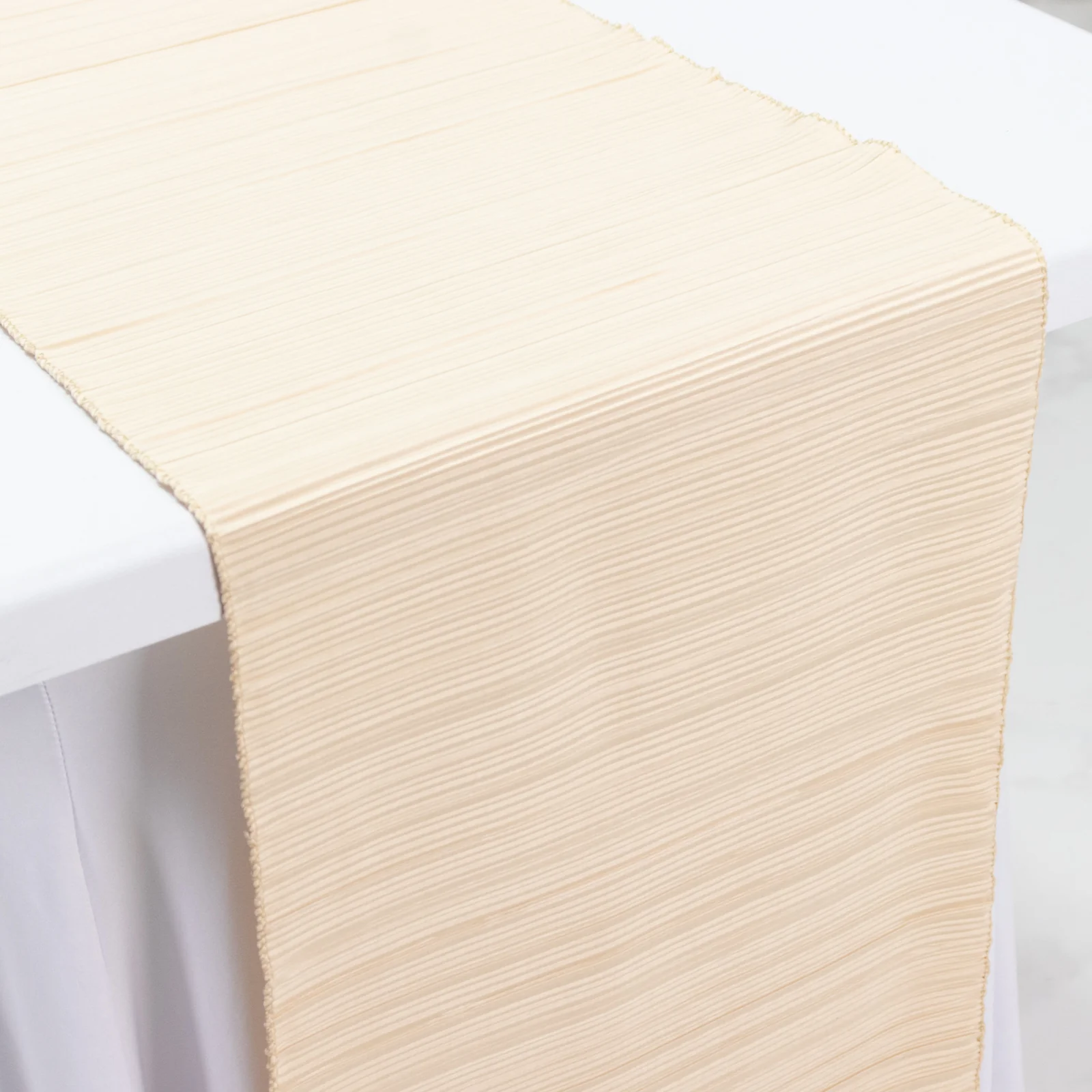 Accordion Pleated Scuba Table Runner 12" x 108" Beige – Wrinkle Free & Stain Resistant Textured Table Accent - Image 3