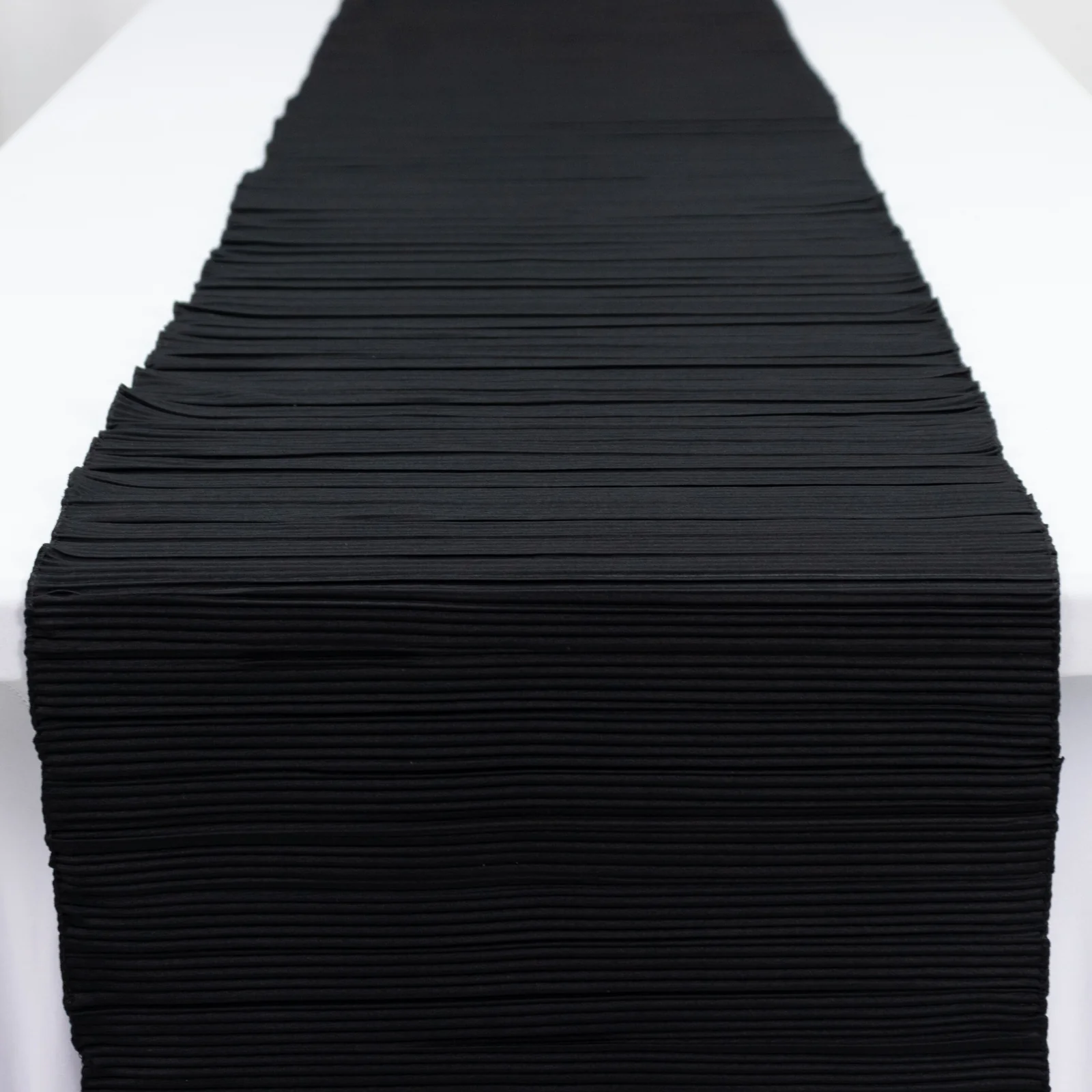 Accordion Pleated Scuba Table Runner 12" x 108" Black – Wrinkle Free & Stain Resistant Textured Table Accent