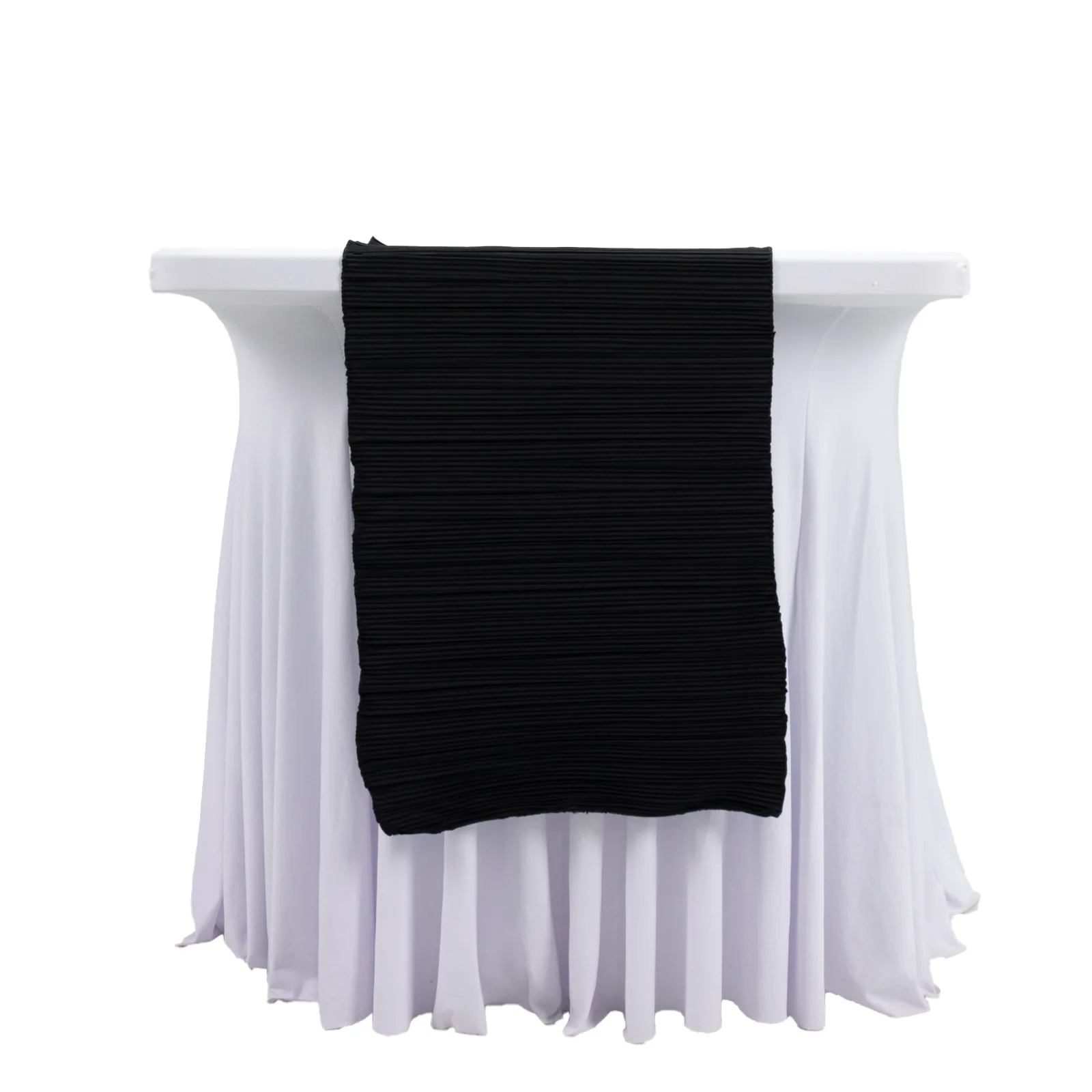 Accordion Pleated Scuba Table Runner 12" x 108" Black – Wrinkle Free & Stain Resistant Textured Table Accent - Image 2
