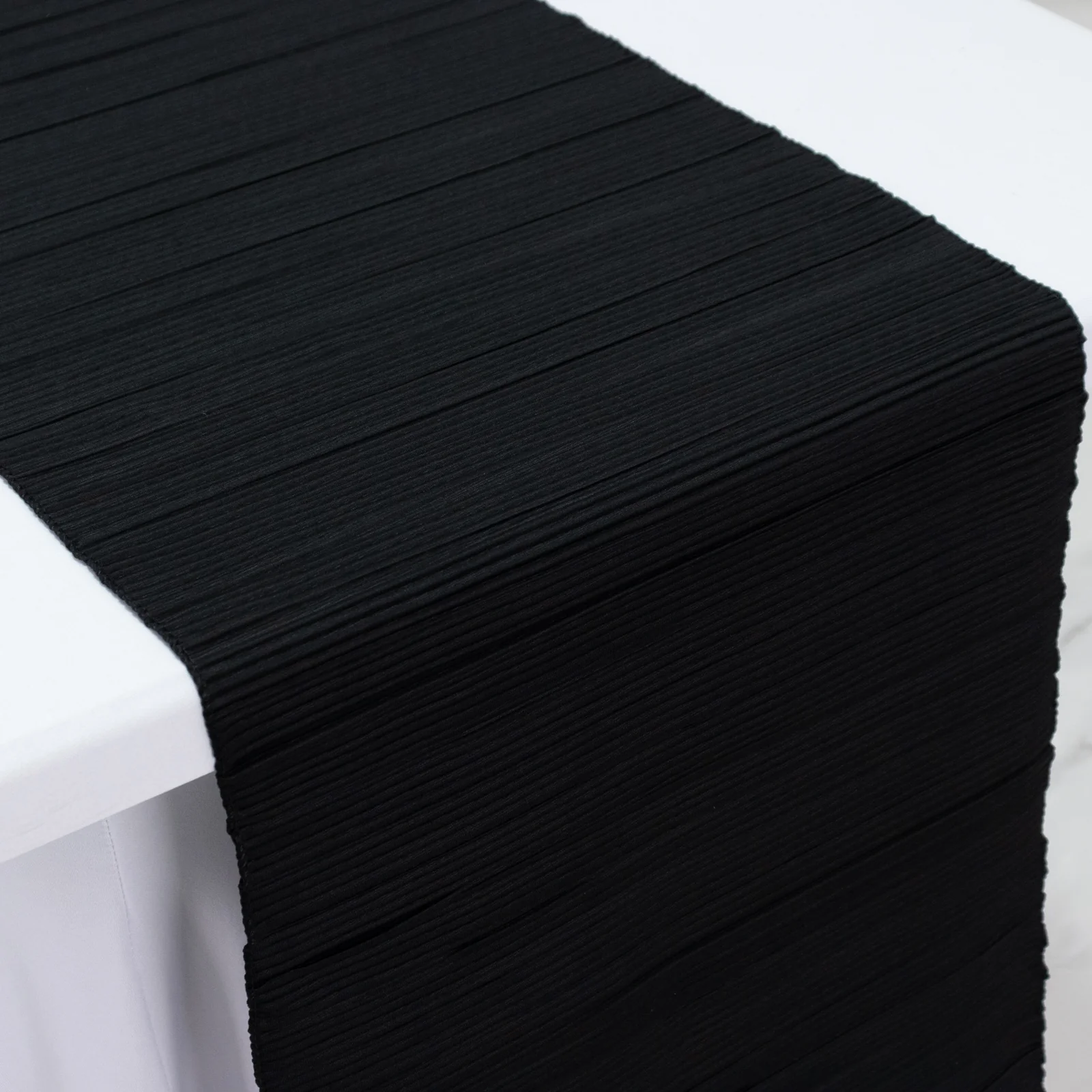 Accordion Pleated Scuba Table Runner 12" x 108" Black – Wrinkle Free & Stain Resistant Textured Table Accent - Image 3