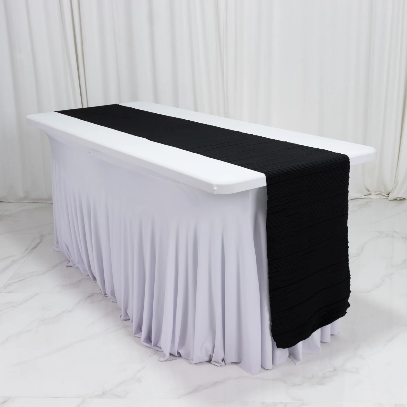 Accordion Pleated Scuba Table Runner 12" x 108" Black – Wrinkle Free & Stain Resistant Textured Table Accent - Image 6
