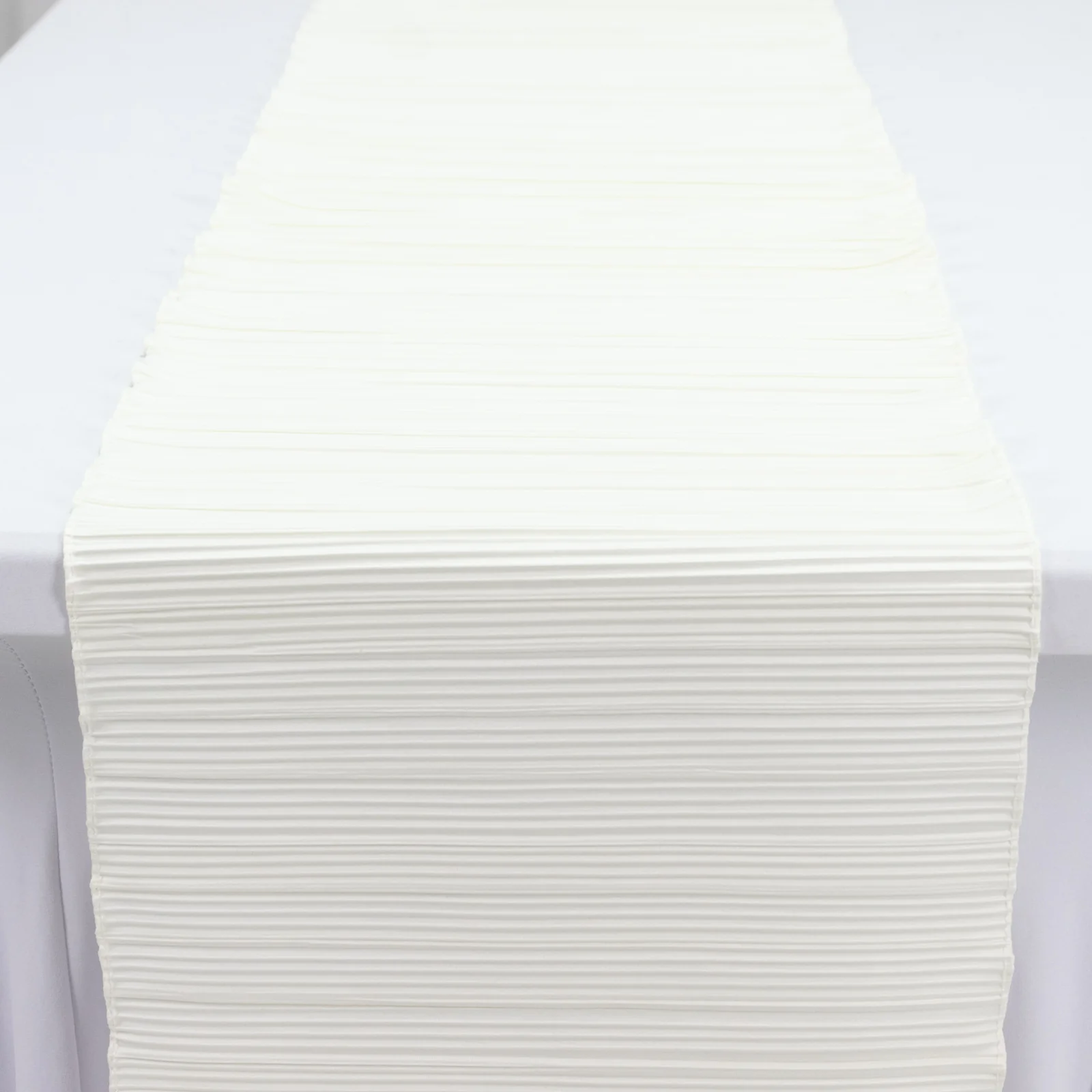 Accordion Pleated Scuba Table Runner 12" x 108" Ivory – Wrinkle Free & Stain Resistant Textured Table Accent