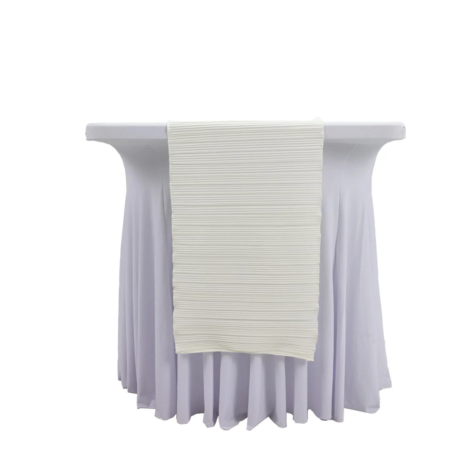 Accordion Pleated Scuba Table Runner 12" x 108" Ivory – Wrinkle Free & Stain Resistant Textured Table Accent - Image 2