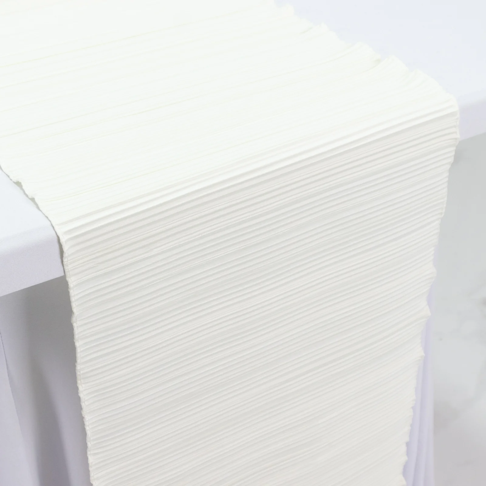 Accordion Pleated Scuba Table Runner 12" x 108" Ivory – Wrinkle Free & Stain Resistant Textured Table Accent - Image 3