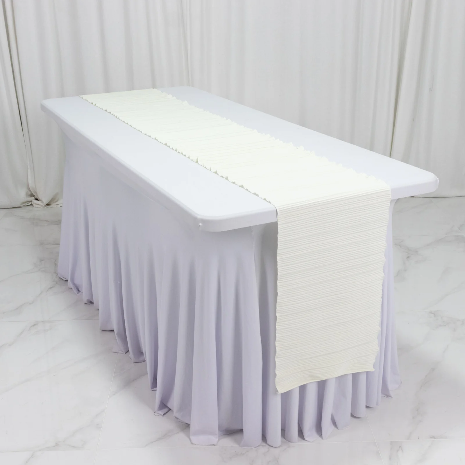 Accordion Pleated Scuba Table Runner 12" x 108" Ivory – Wrinkle Free & Stain Resistant Textured Table Accent - Image 7