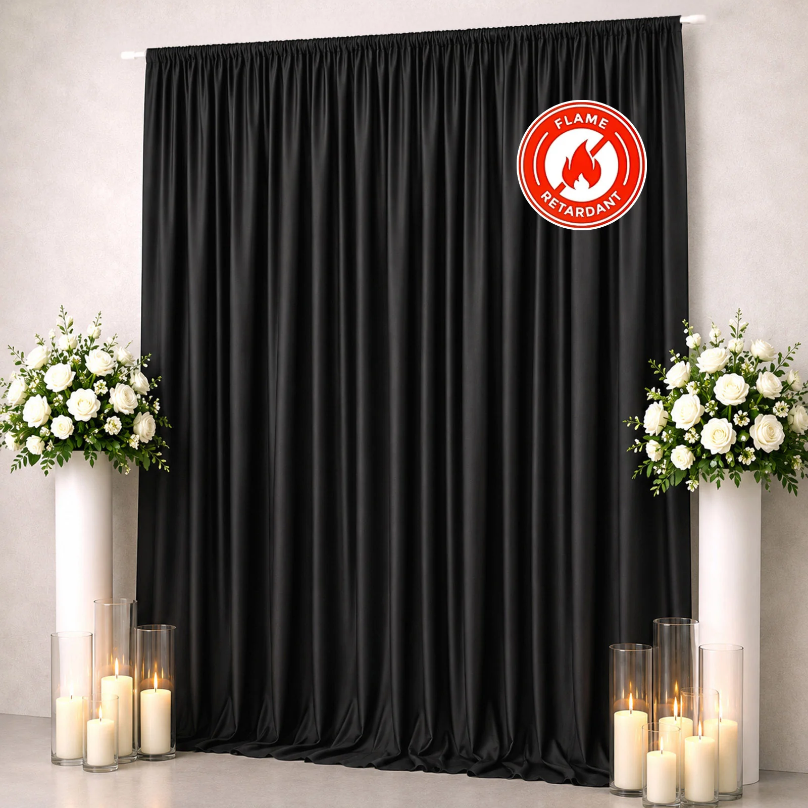 Scuba Polyester Event Backdrop Curtain Black 10ftx12ft Durable Flame Resistant Wrinkle-Free Photography Drape Panel With Rod Pocket