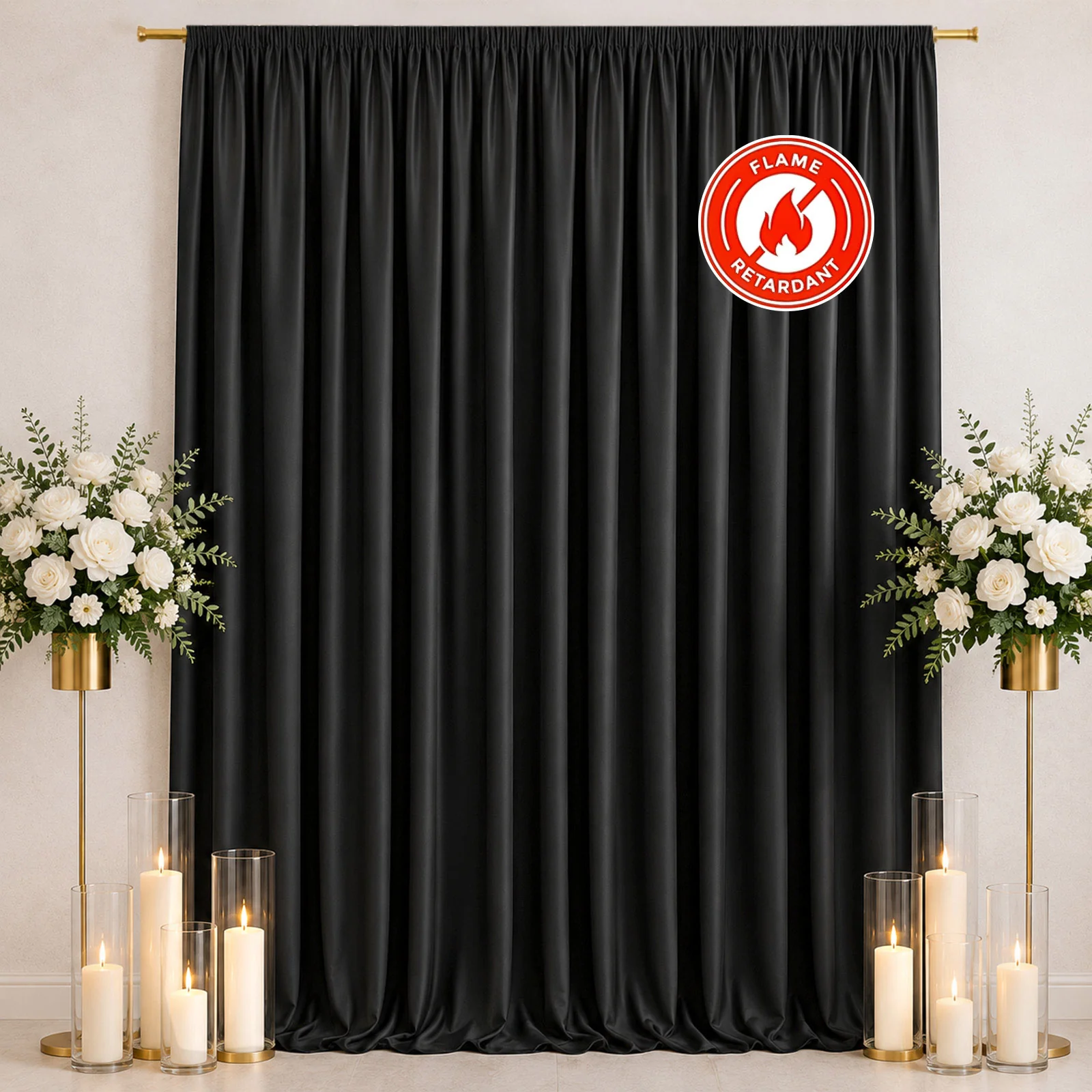Scuba Polyester Event Backdrop Curtain Black 10ftx12ft Durable Flame Resistant Wrinkle-Free Photography Drape Panel With Rod Pocket - Image 3