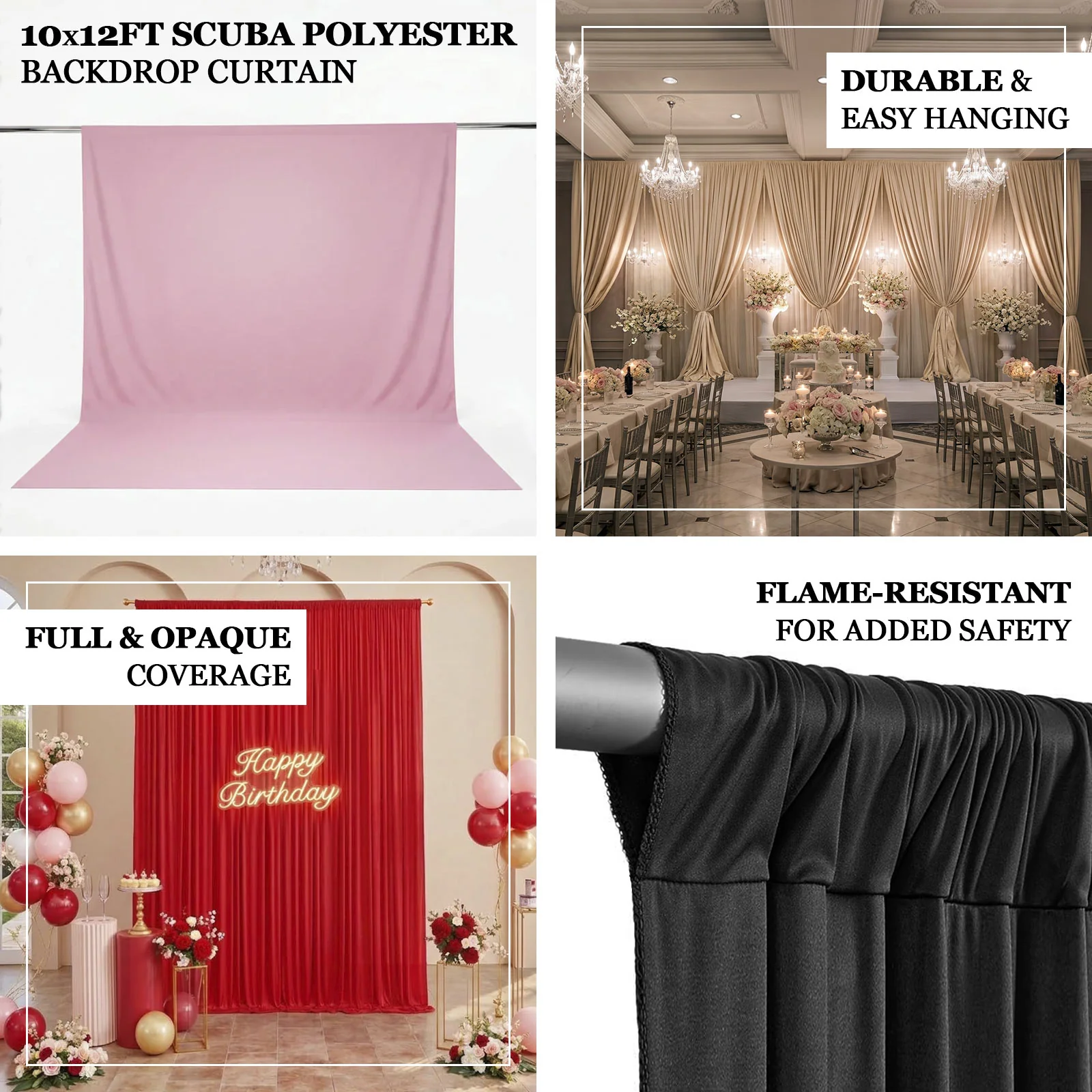 Scuba Polyester Event Backdrop Curtain Black 10ftx12ft Durable Flame Resistant Wrinkle-Free Photography Drape Panel With Rod Pocket - Image 4