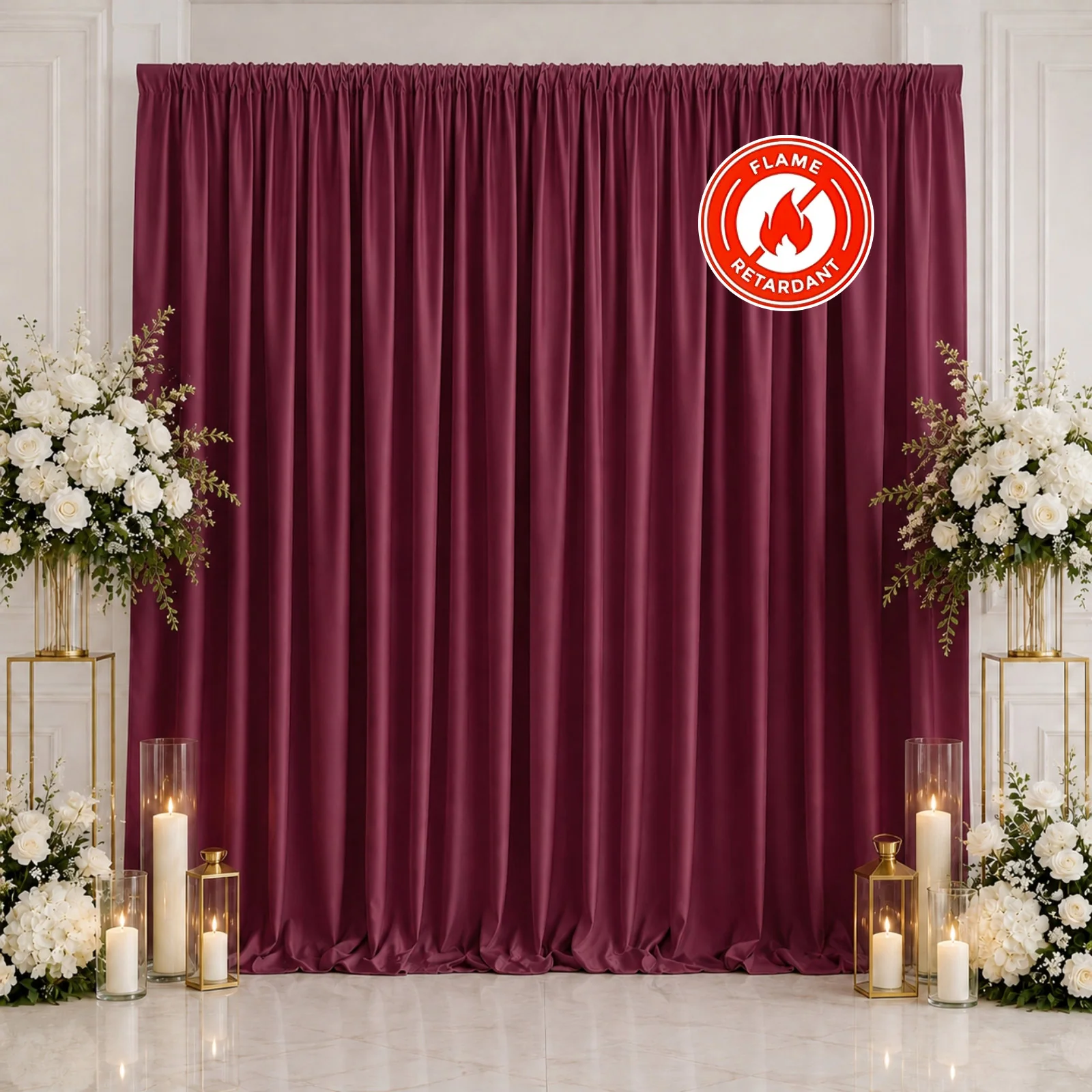 Scuba Polyester Event Backdrop Curtain Burgundy 10ftx10ft Durable Flame Resistant Wrinkle-Free Photography Drape Panel With Rod Pocket - Image 3