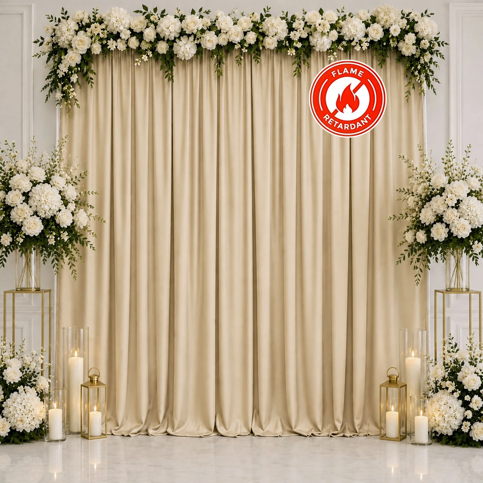 Scuba Polyester Event Backdrop Curtain Champagne 10ftx10ft Durable Flame Resistant Wrinkle-Free Photography Drape Panel With Rod Pocket
