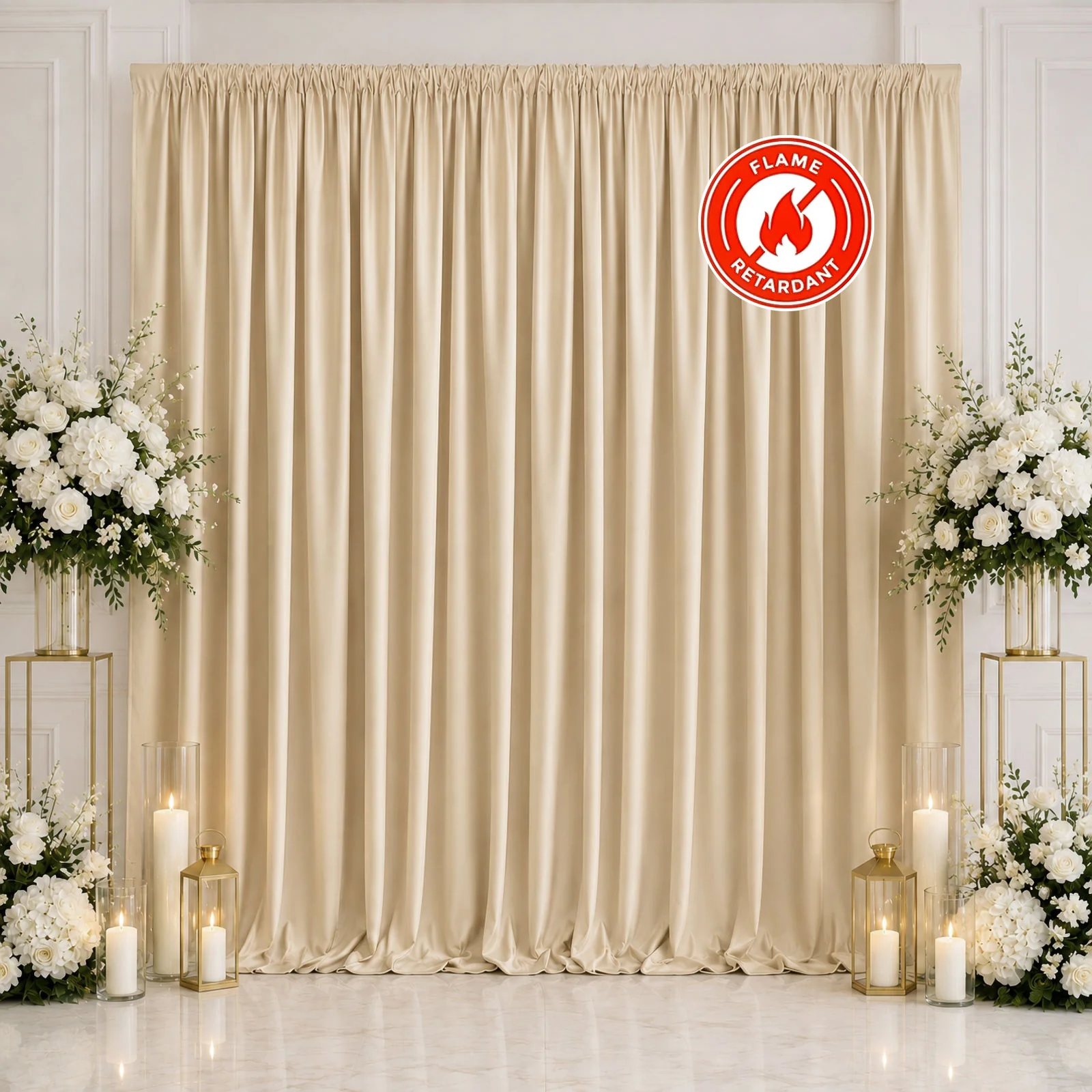 Scuba Polyester Event Backdrop Curtain Champagne 10ftx10ft Durable Flame Resistant Wrinkle-Free Photography Drape Panel With Rod Pocket - Image 3