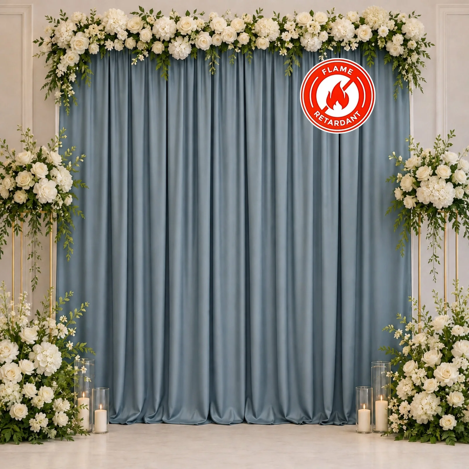 Scuba Polyester Event Backdrop Curtain Dusty Blue 10ftx10ft Durable Flame Resistant Wrinkle-Free Photography Drape Panel With Rod Pocket