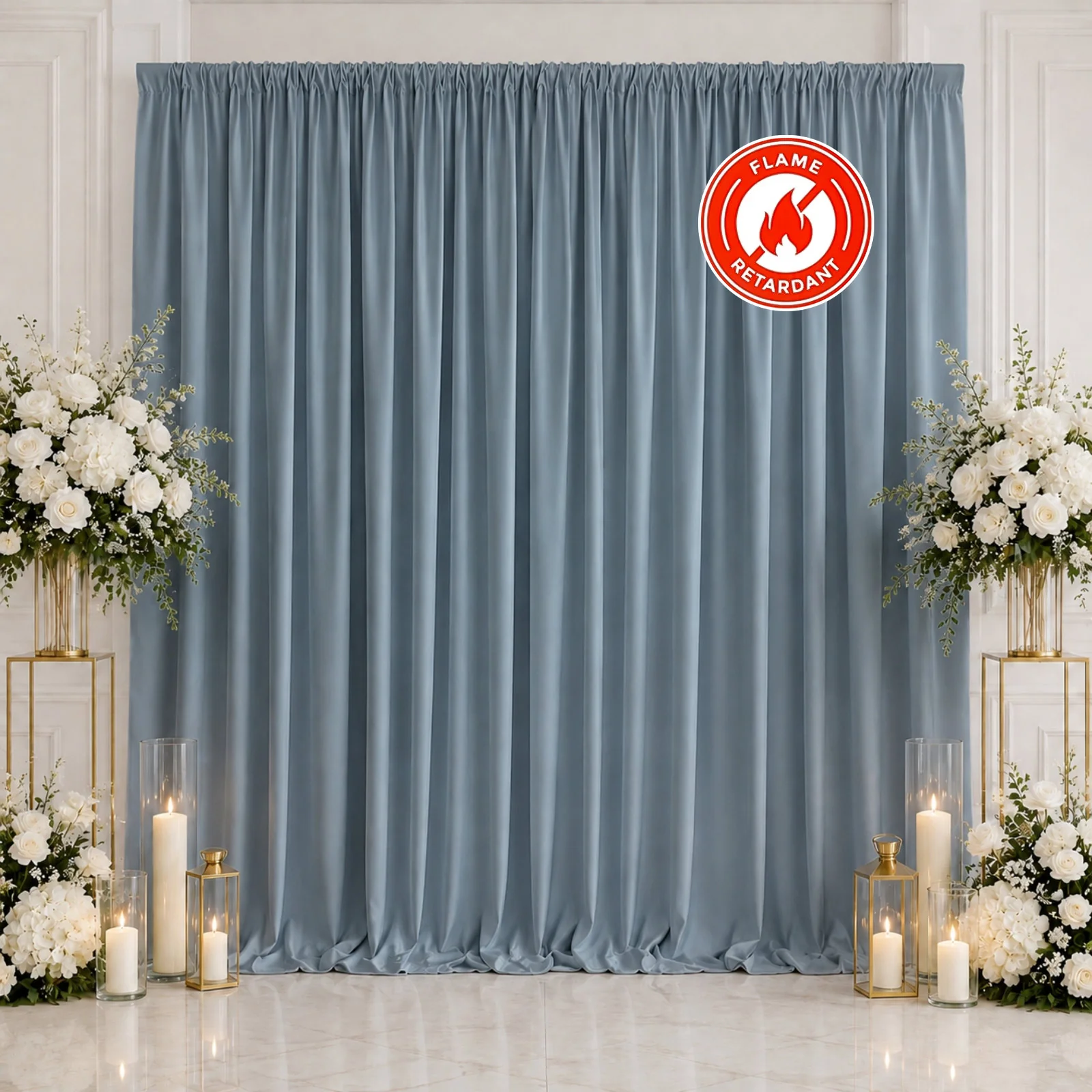 Scuba Polyester Event Backdrop Curtain Dusty Blue 10ftx10ft Durable Flame Resistant Wrinkle-Free Photography Drape Panel With Rod Pocket - Image 3