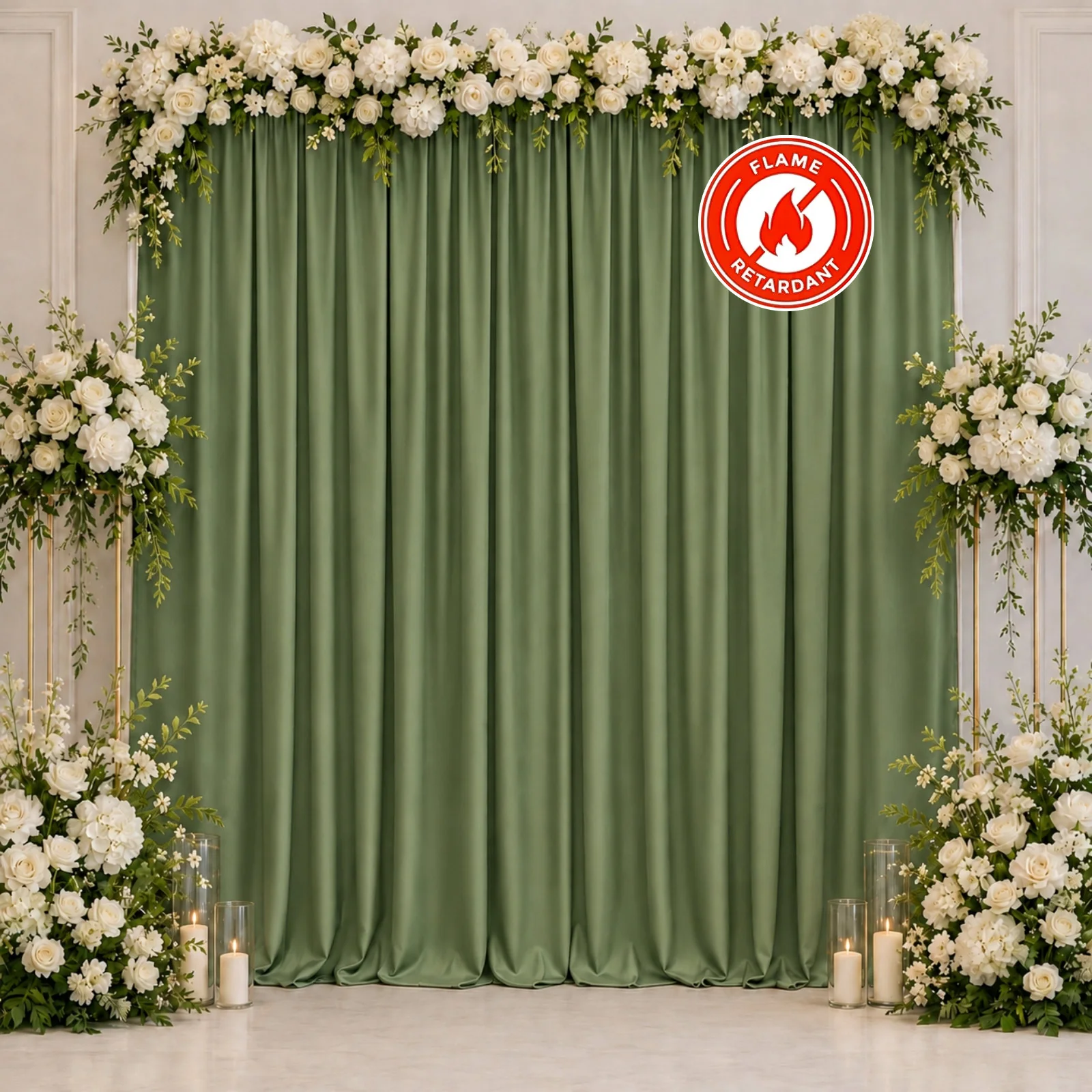 Scuba Polyester Event Backdrop Curtain Dusty Sage Green 10ftx10ft Durable Flame Resistant Wrinkle-Free Photography Drape Panel With Rod Pocket