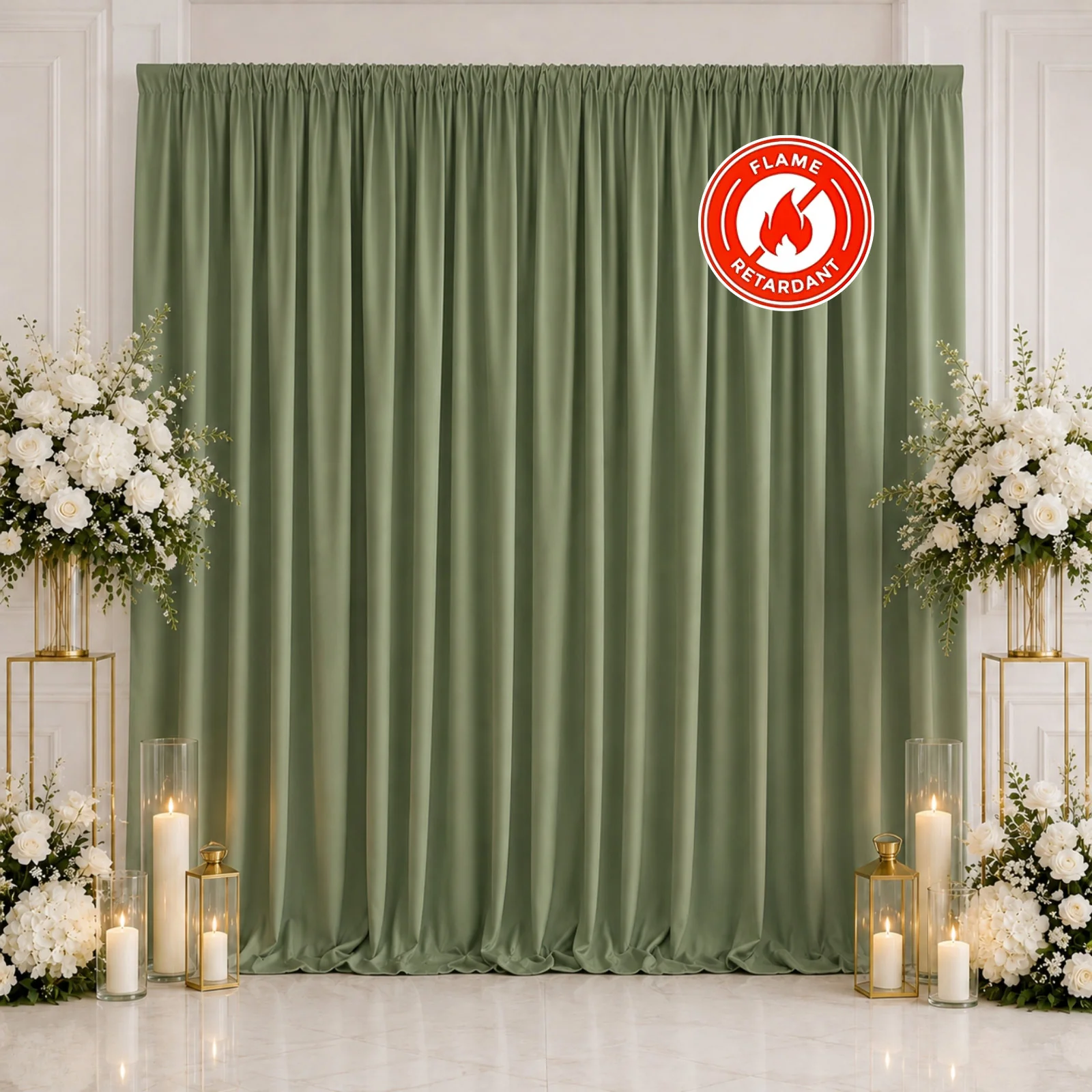 Scuba Polyester Event Backdrop Curtain Dusty Sage Green 10ftx10ft Durable Flame Resistant Wrinkle-Free Photography Drape Panel With Rod Pocket - Image 3