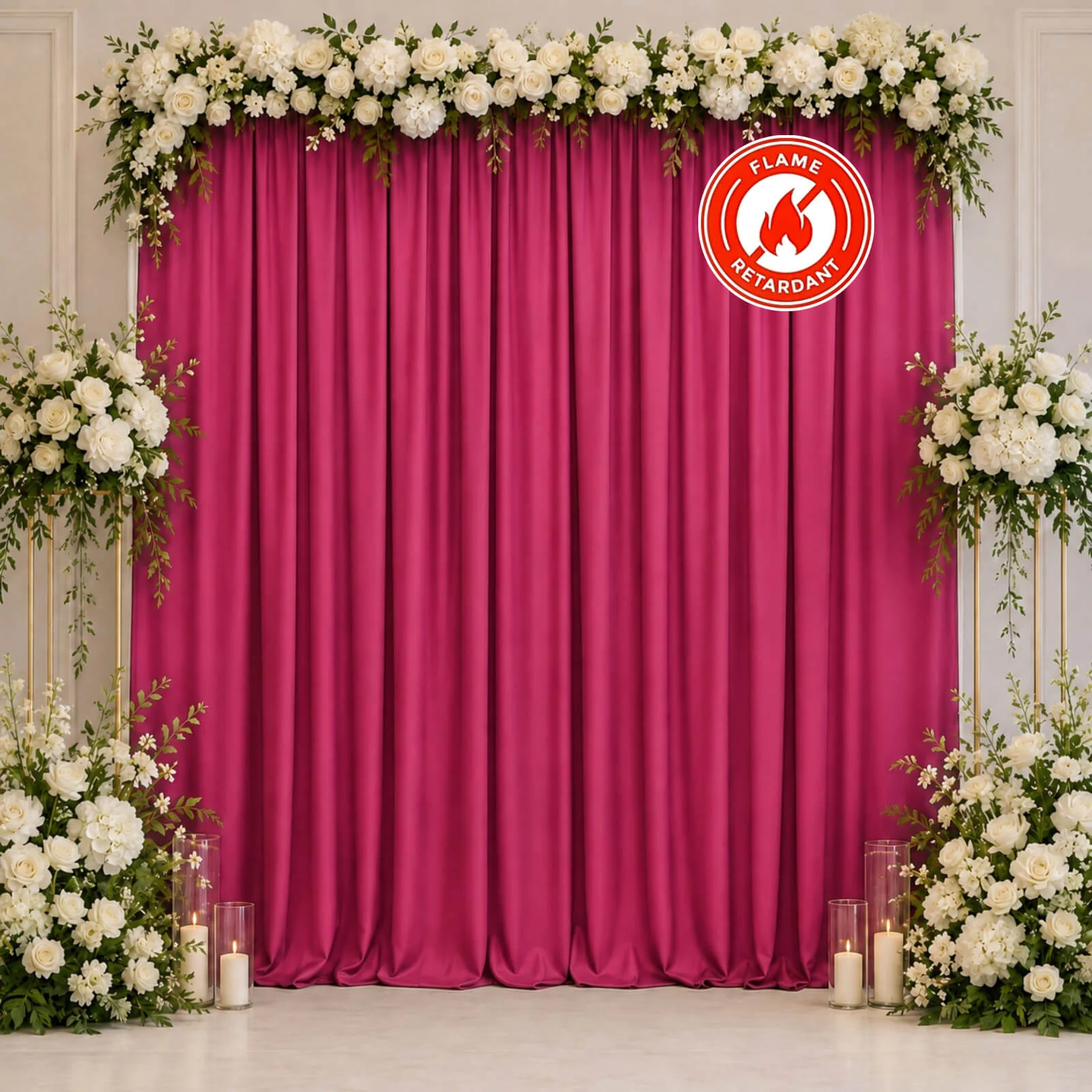 Scuba Polyester Event Backdrop Curtain Fuchsia 10ftx10ft Durable Flame Resistant Wrinkle-Free Photography Drape Panel With Rod Pocket