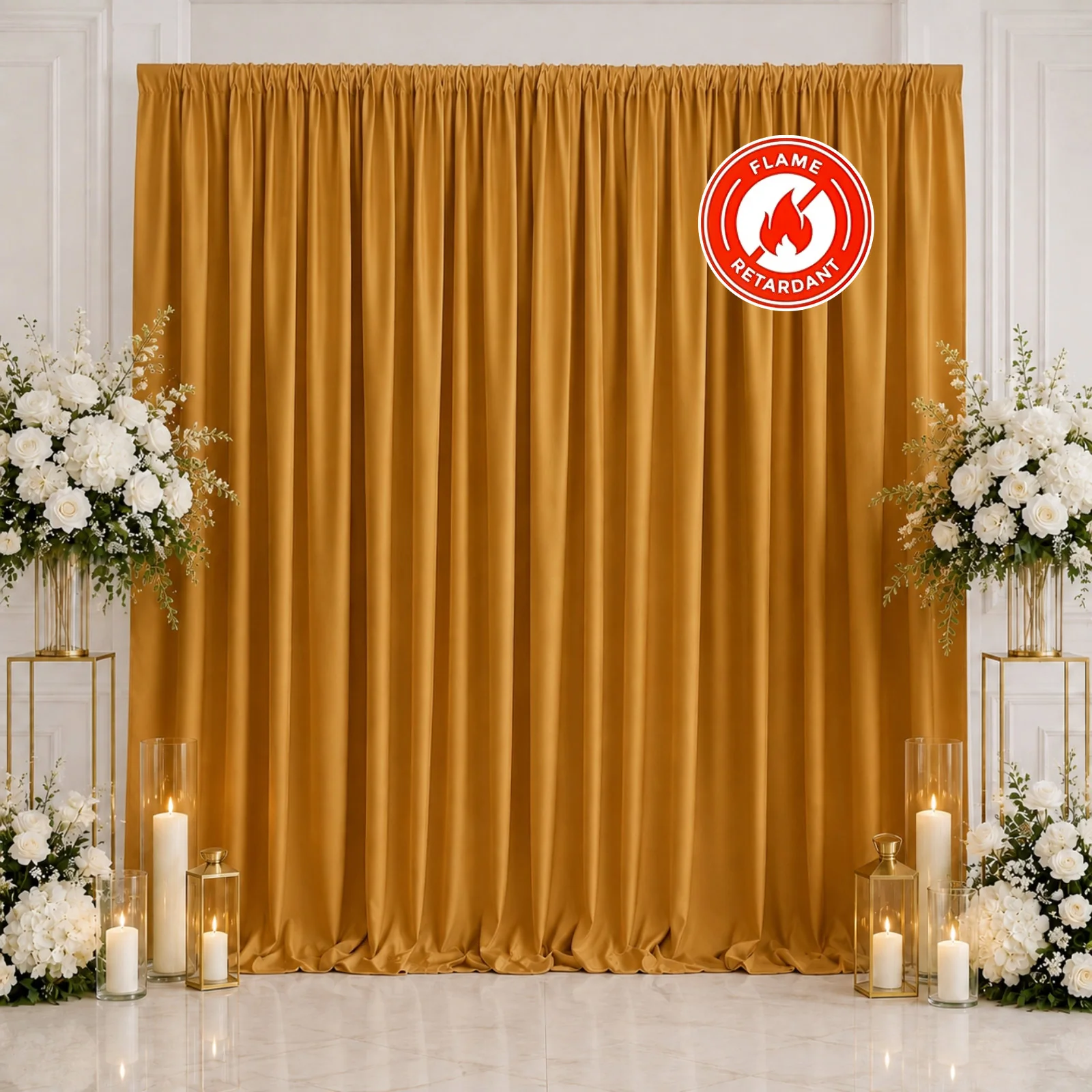 Scuba Polyester Event Backdrop Curtain Gold 10ftx10ft Durable Flame Resistant Wrinkle-Free Photography Drape Panel With Rod Pocket - Image 3