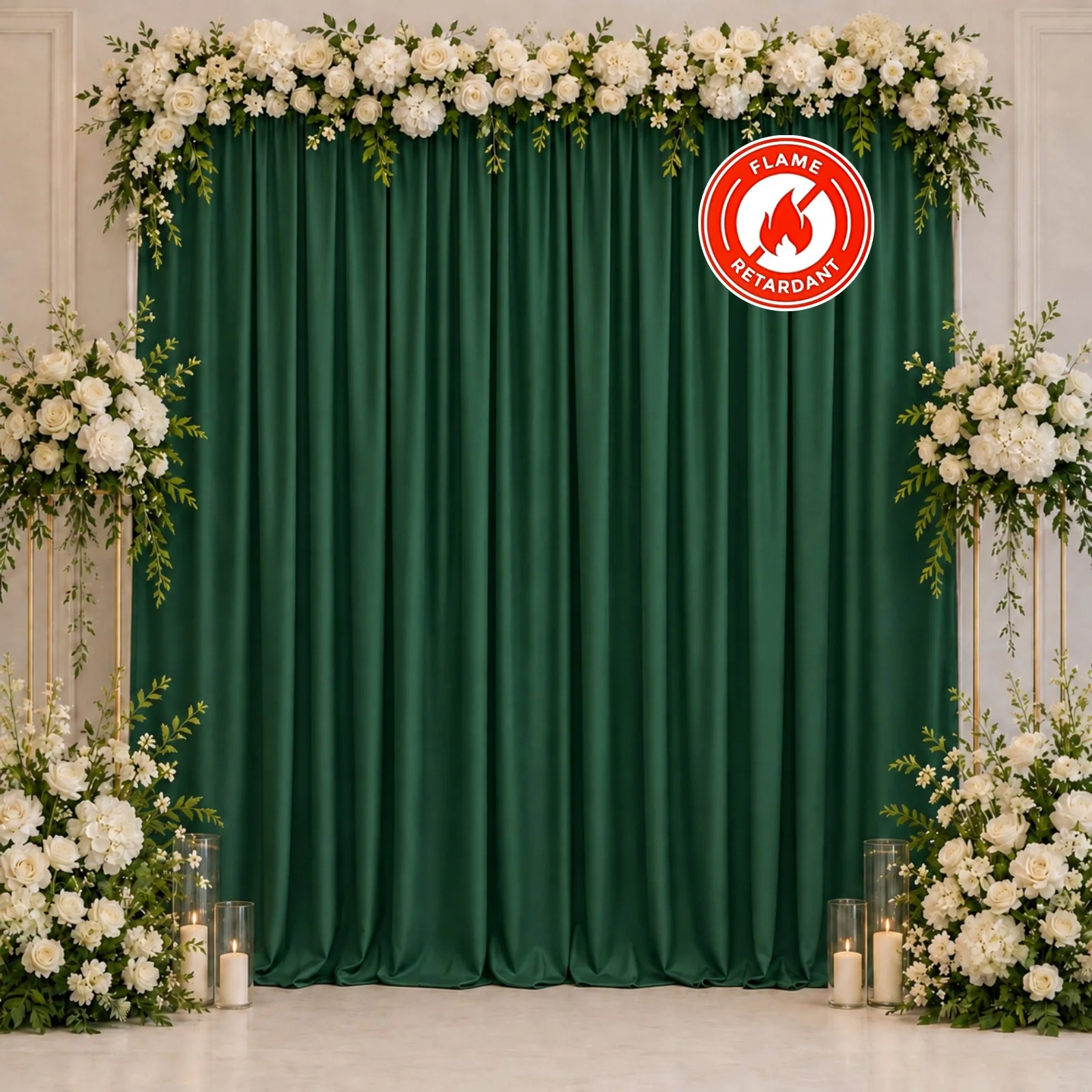 Scuba Polyester Event Backdrop Curtain Hunter Emerald Green 10ftx10ft Durable Flame Resistant Wrinkle-Free Photography Drape Panel With Rod Pocket