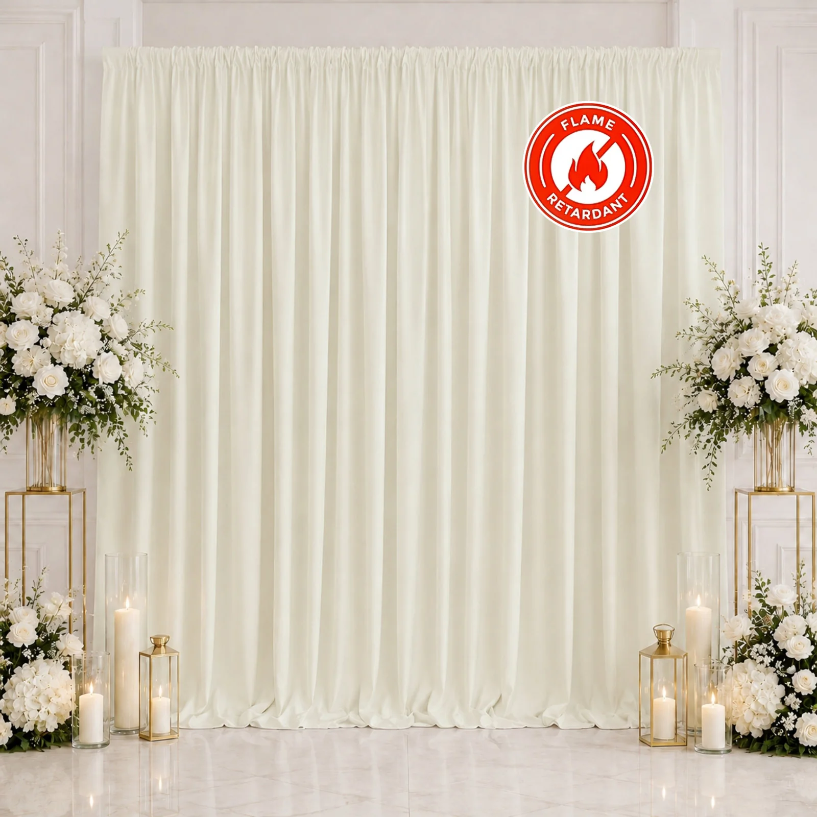 Scuba Polyester Event Backdrop Curtain Ivory 10ftx10ft Durable Flame Resistant Wrinkle-Free Photography Drape Panel With Rod Pocket - Image 3