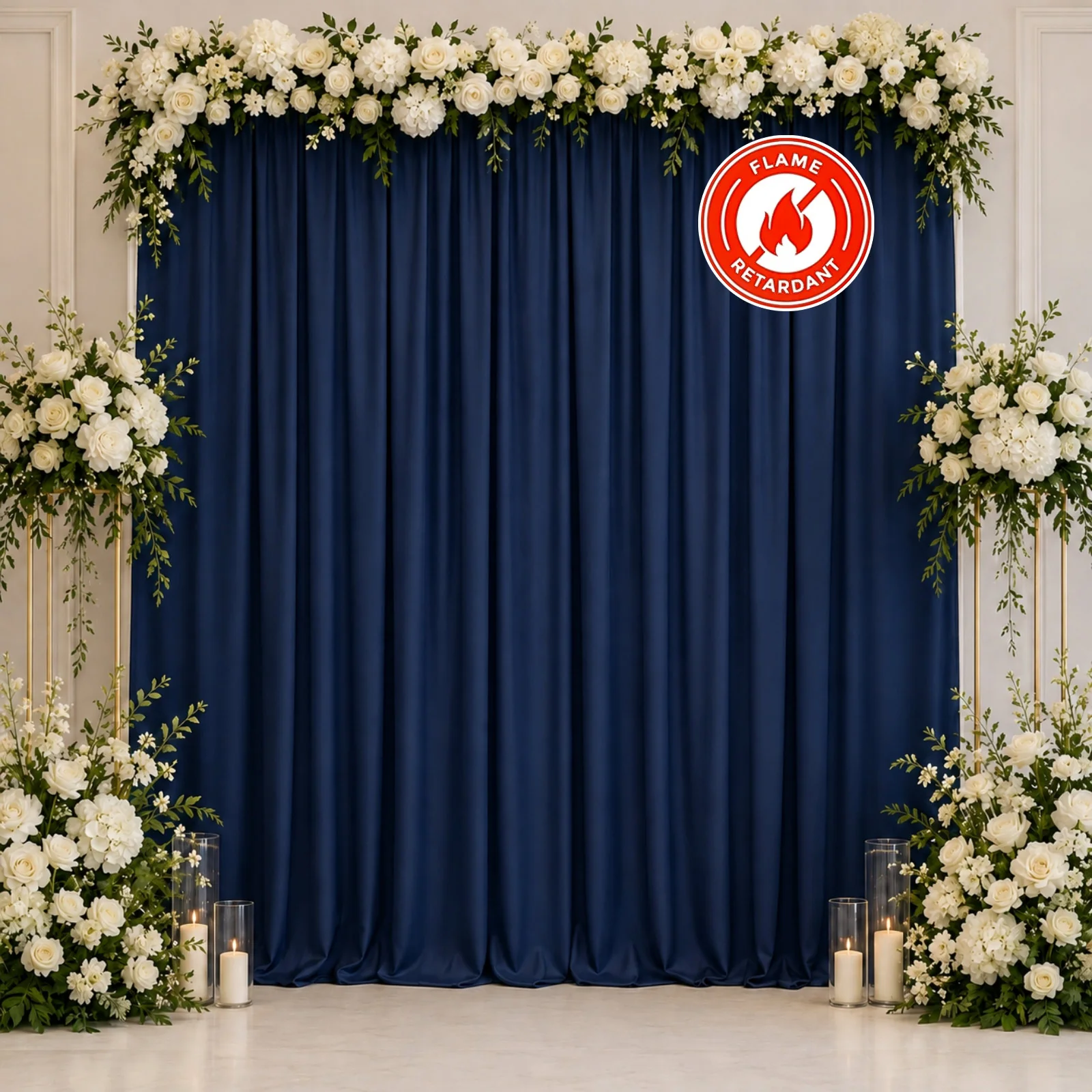 Scuba Polyester Event Backdrop Curtain Navy Blue 10ftx10ft Durable Flame Resistant Wrinkle-Free Photography Drape Panel With Rod Pocket