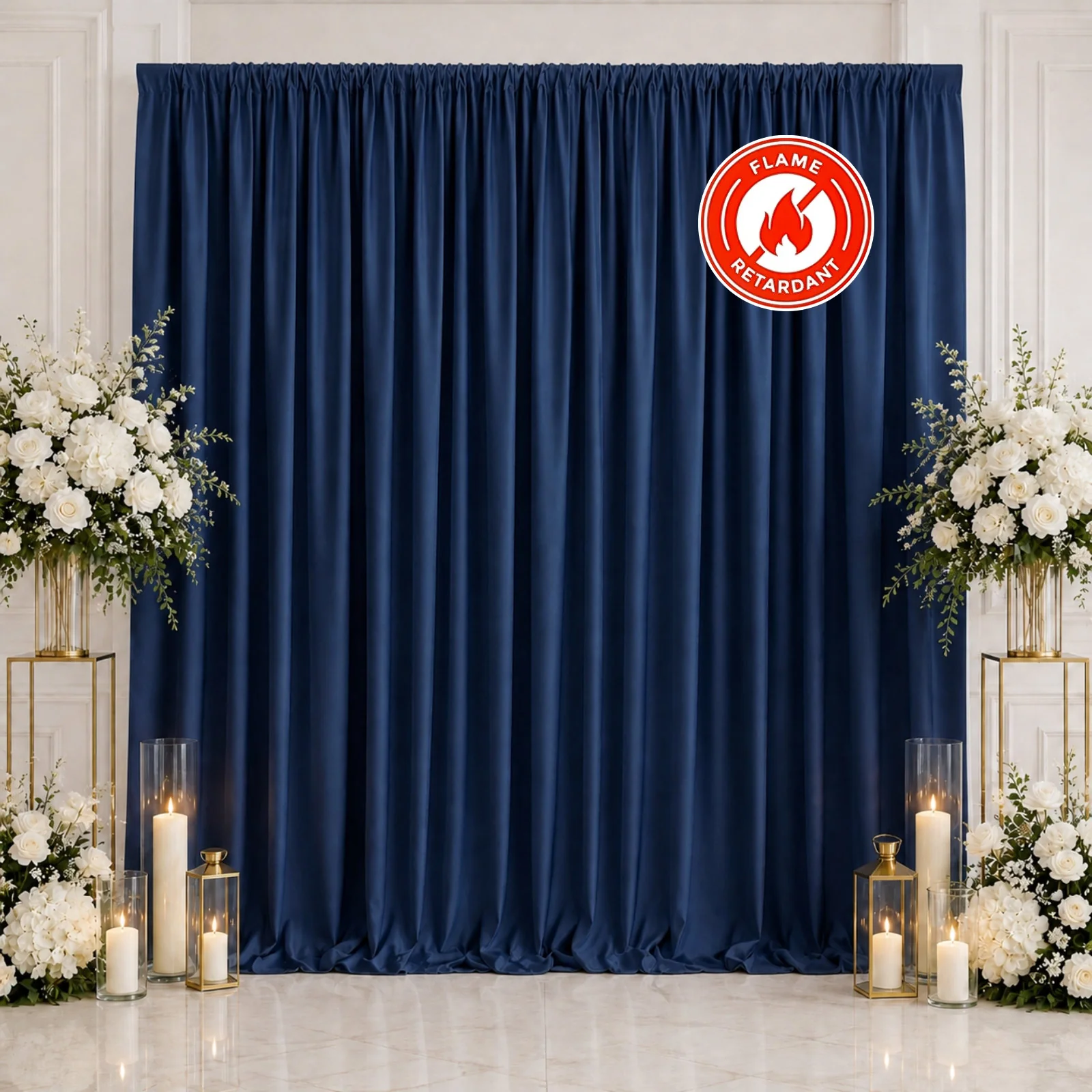 Scuba Polyester Event Backdrop Curtain Navy Blue 10ftx10ft Durable Flame Resistant Wrinkle-Free Photography Drape Panel With Rod Pocket - Image 3