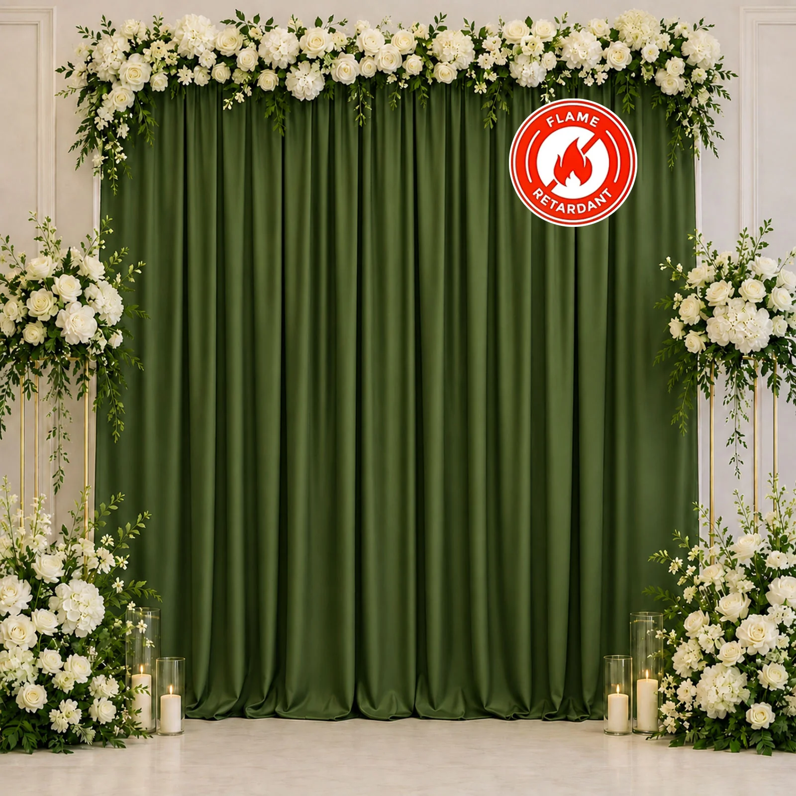 Scuba Polyester Event Backdrop Curtain Olive Green 10ftx10ft Durable Flame Resistant Wrinkle-Free Photography Drape Panel With Rod Pocket