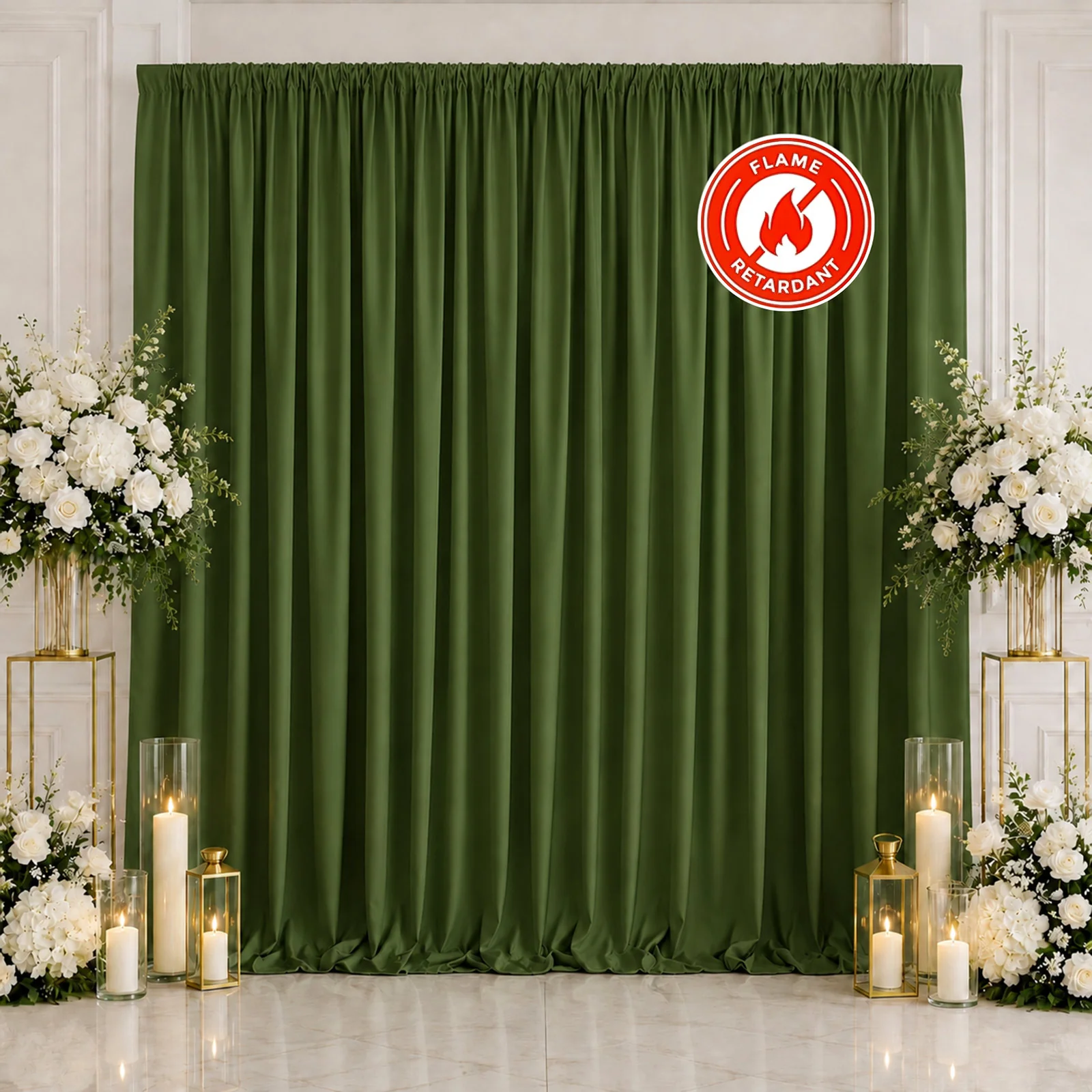 Scuba Polyester Event Backdrop Curtain Olive Green 10ftx10ft Durable Flame Resistant Wrinkle-Free Photography Drape Panel With Rod Pocket - Image 3