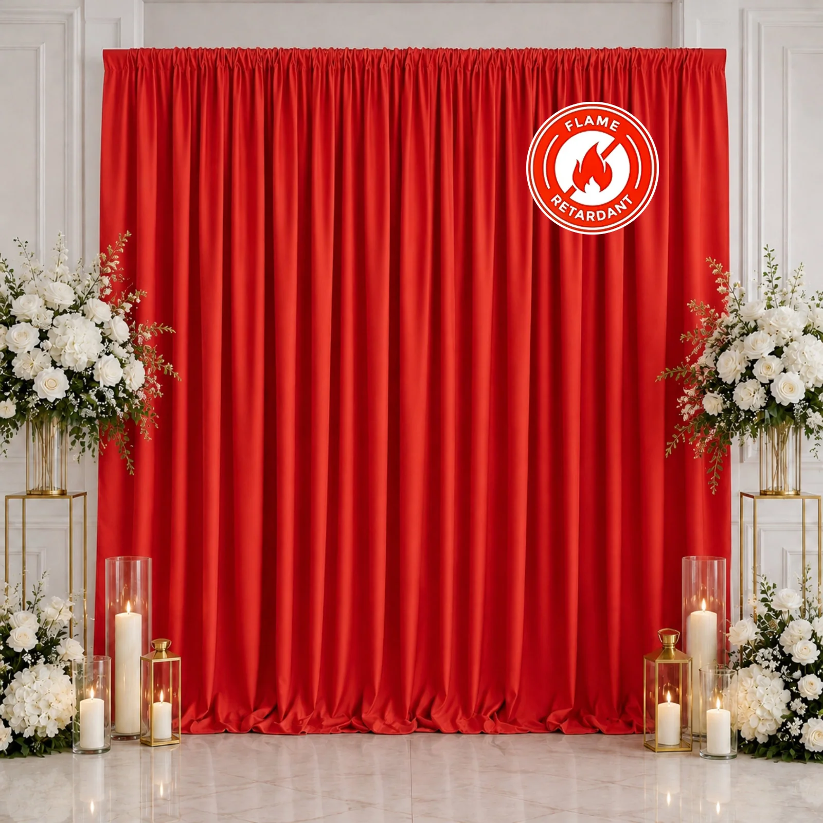 Scuba Polyester Event Backdrop Curtain Red 10ftx10ft Durable Flame Resistant Wrinkle-Free Photography Drape Panel With Rod Pocket - Image 3
