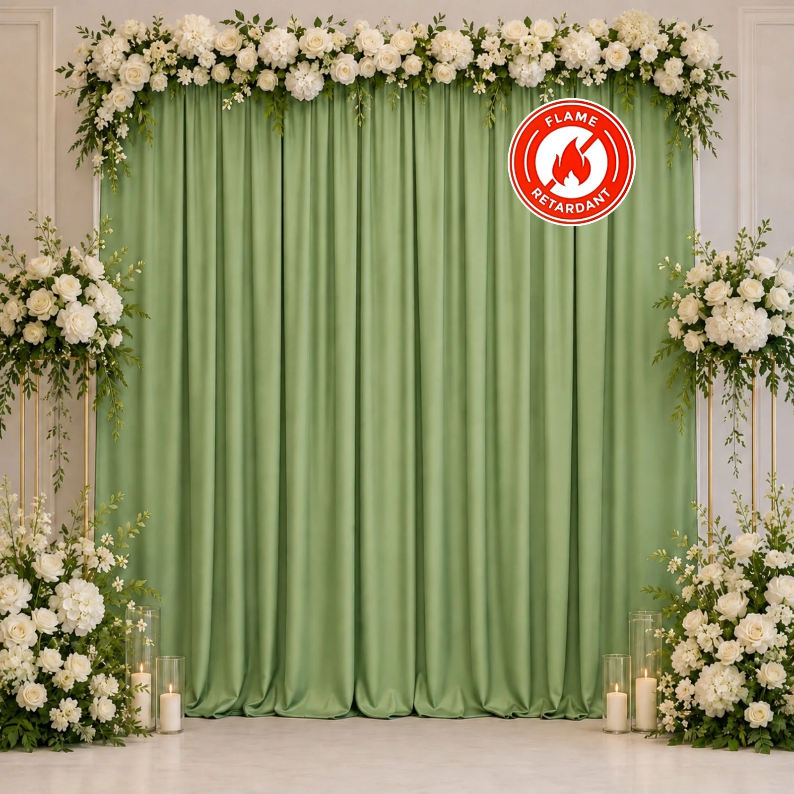 Scuba Polyester Event Backdrop Curtain Sage Green 10ftx10ft Durable Flame Resistant Wrinkle-Free Photography Drape Panel With Rod Pocket