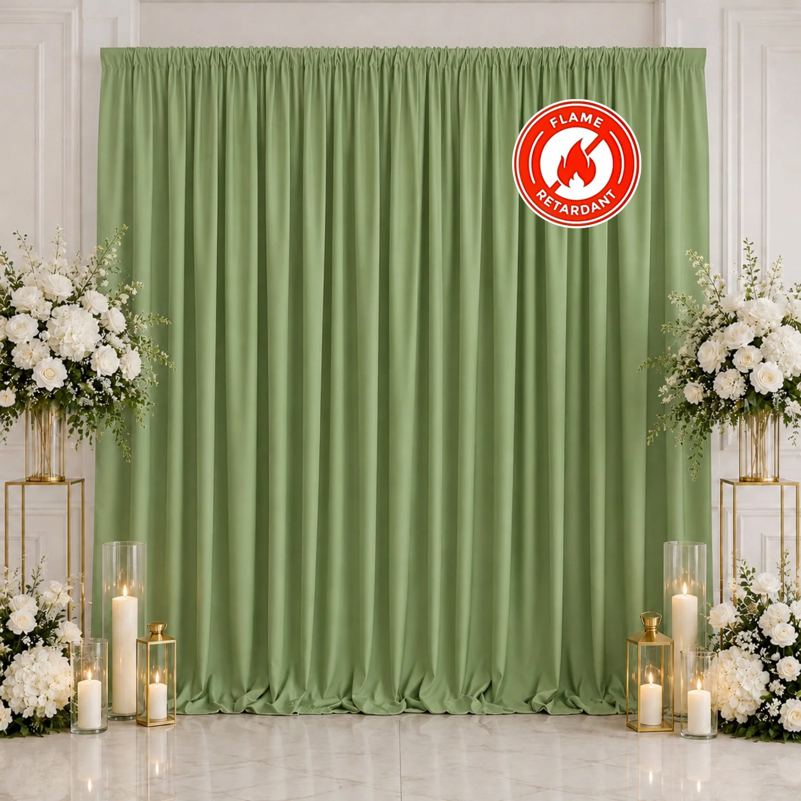 Scuba Polyester Event Backdrop Curtain Sage Green 10ftx10ft Durable Flame Resistant Wrinkle-Free Photography Drape Panel With Rod Pocket - Image 3