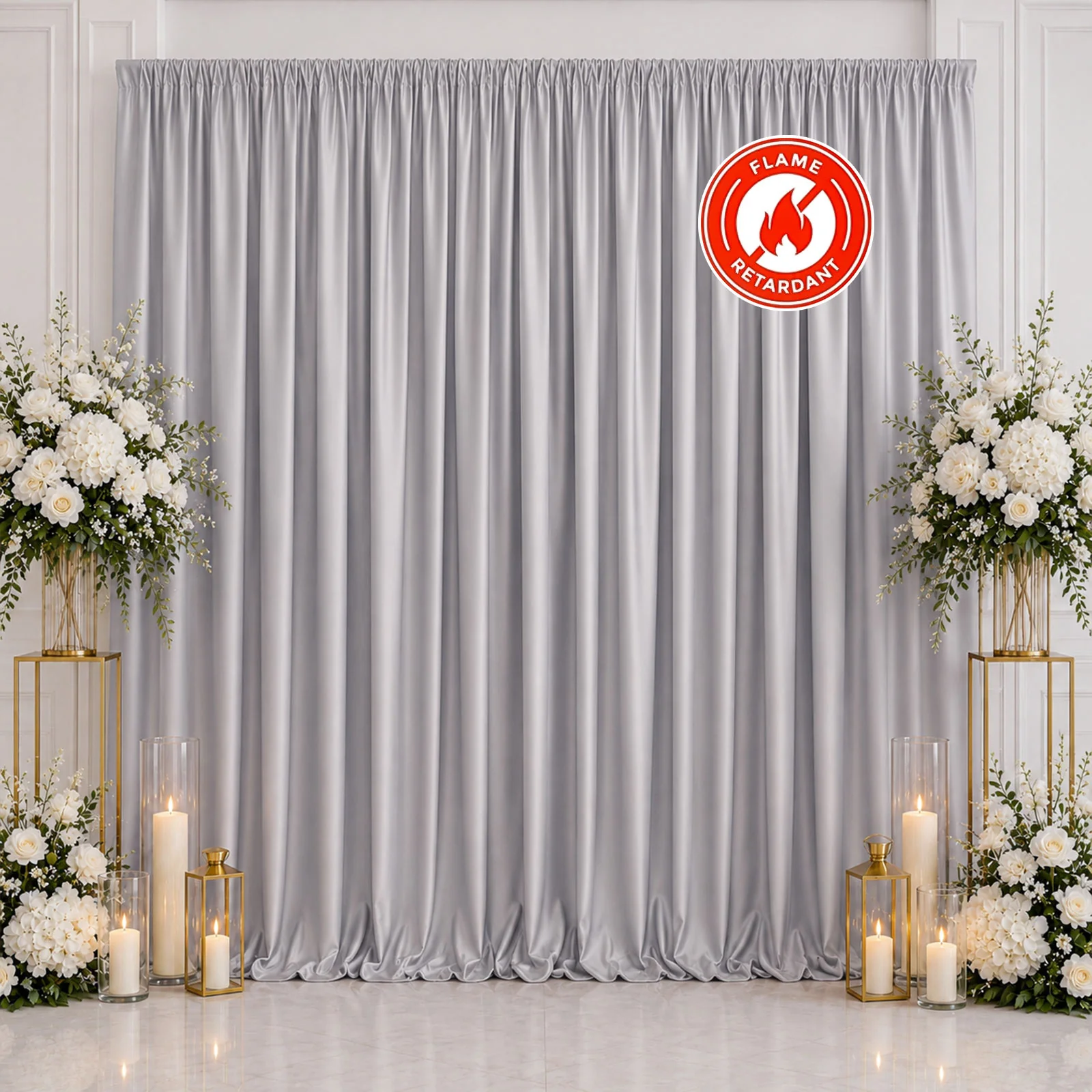 Scuba Polyester Event Backdrop Curtain Silver 10ftx10ft Durable Flame Resistant Wrinkle-Free Photography Drape Panel With Rod Pocket - Image 3