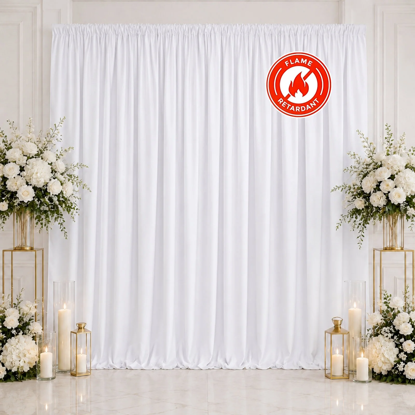 Scuba Polyester Event Backdrop Curtain White 10ftx10ft Durable Flame Resistant Wrinkle-Free Photography Drape Panel With Rod Pocket - Image 3