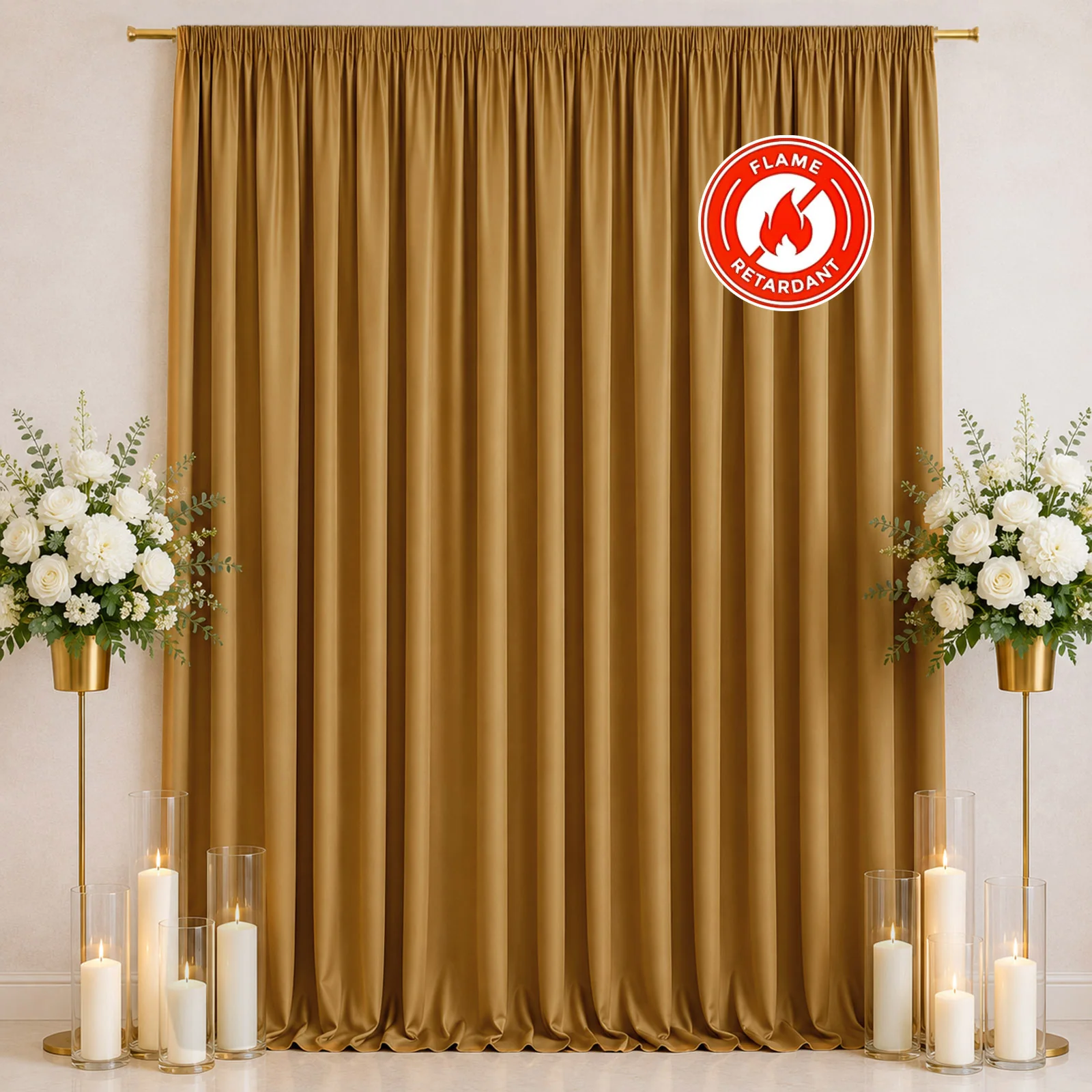 Scuba Polyester Event Backdrop Curtain Gold 10ftx12ft Durable Flame Resistant Wrinkle-Free Photography Drape Panel With Rod Pocket - Image 3