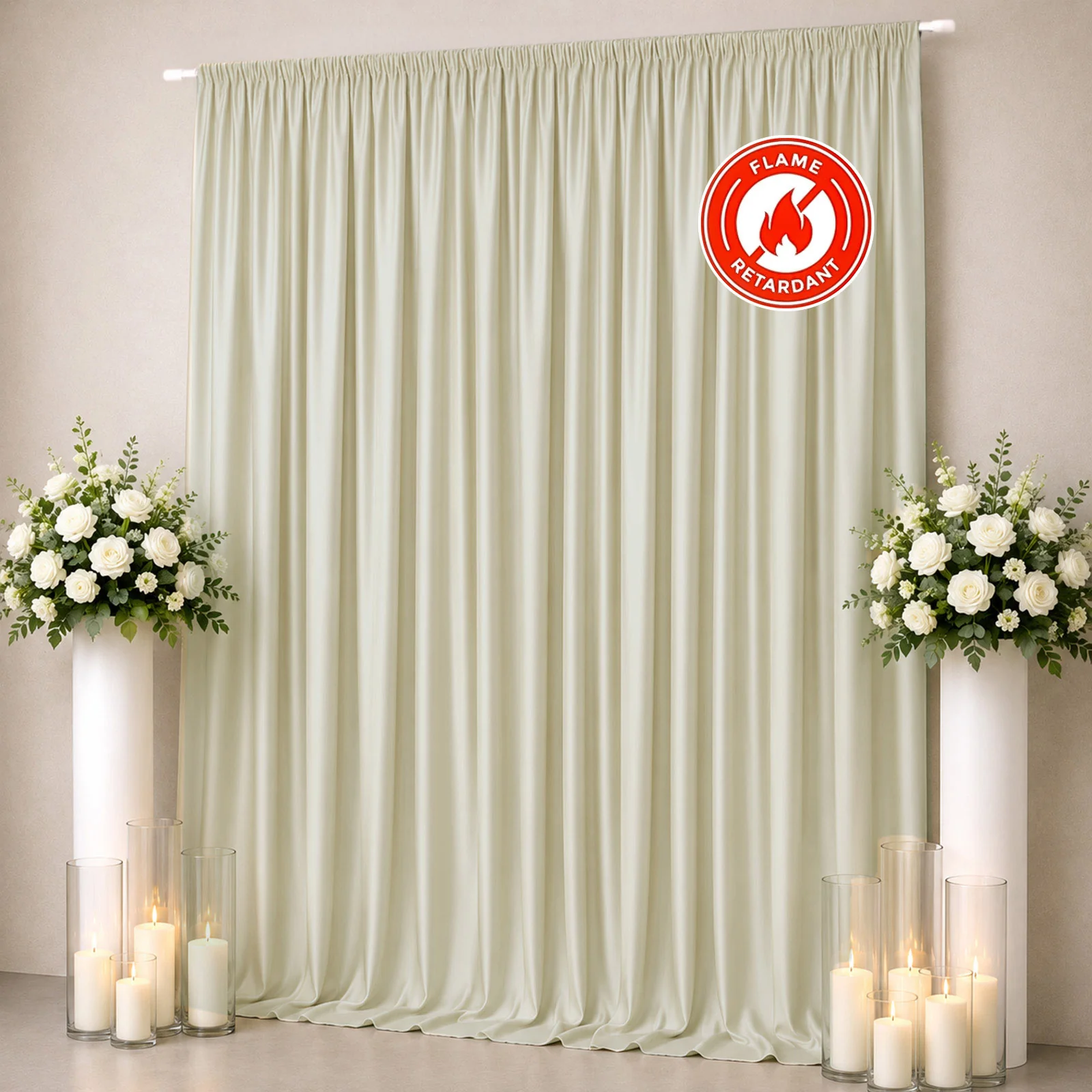 Scuba Polyester Event Backdrop Curtain Ivory 10ftx12ft Durable Flame Resistant Wrinkle-Free Photography Drape Panel With Rod Pocket