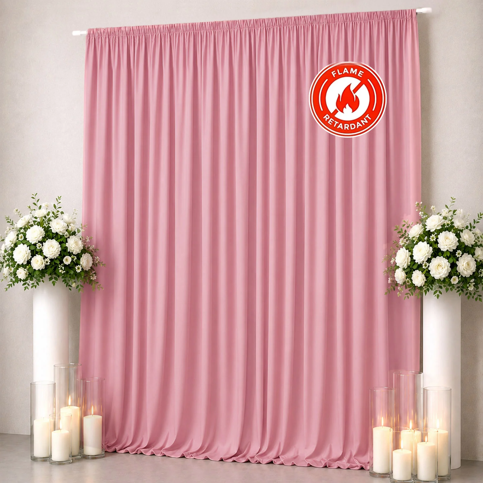 Scuba Polyester Event Backdrop Curtain Pink 10ftx12ft Durable Flame Resistant Wrinkle-Free Photography Drape Panel With Rod Pocket