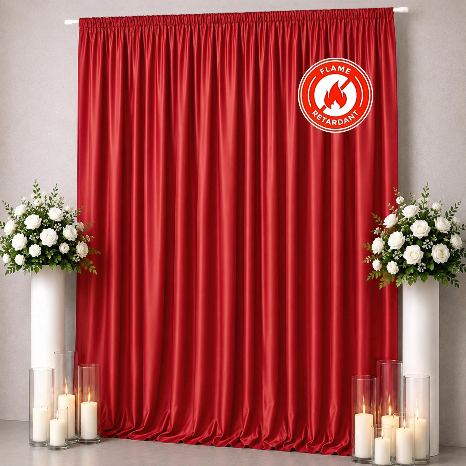 Scuba Polyester Event Backdrop Curtain Red 10ftx12ft Durable Flame Resistant Wrinkle-Free Photography Drape Panel With Rod Pocket