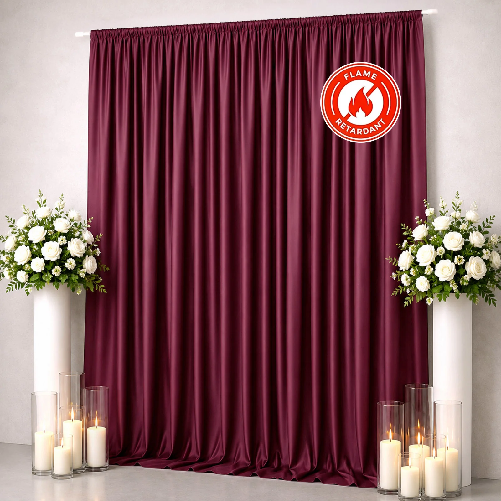 Scuba Polyester Event Backdrop Curtain Burgundy 10ftx12ft Durable Flame Resistant Wrinkle-Free Photography Drape Panel With Rod Pocket