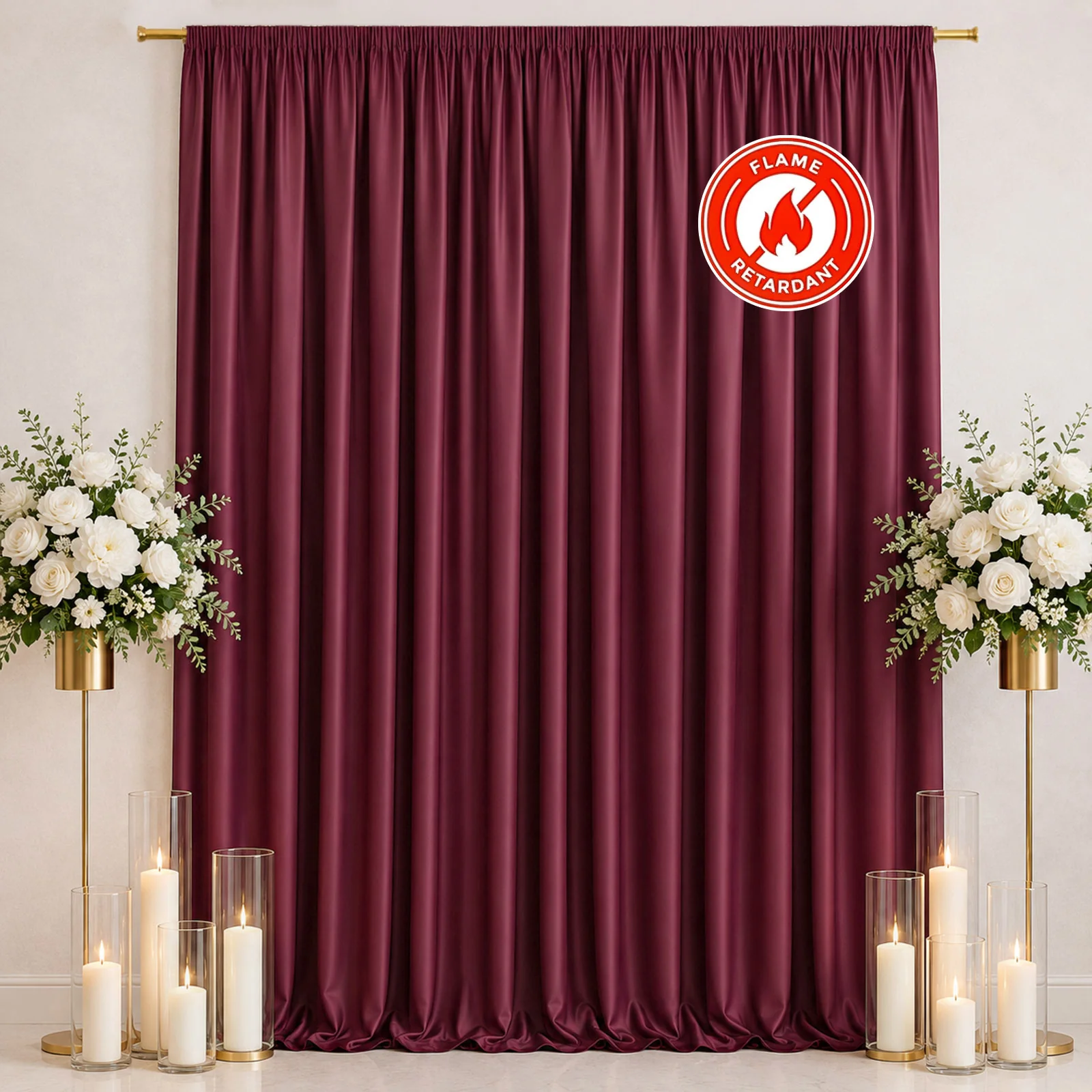 Scuba Polyester Event Backdrop Curtain Burgundy 10ftx12ft Durable Flame Resistant Wrinkle-Free Photography Drape Panel With Rod Pocket - Image 3
