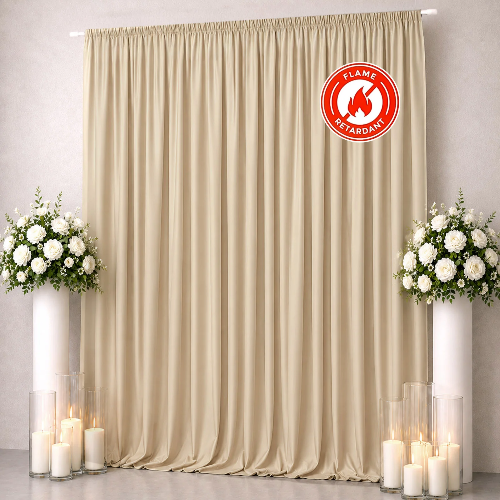 Scuba Polyester Event Backdrop Curtain Champagne 10ftx12ft Durable Flame Resistant Wrinkle-Free Photography Drape Panel With Rod Pocket