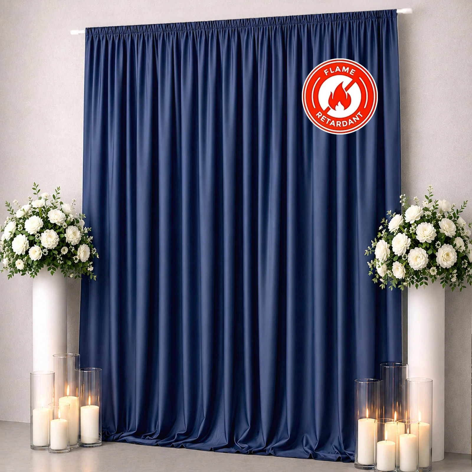 Scuba Polyester Event Backdrop Curtain Navy Blue 10ftx12ft Durable Flame Resistant Wrinkle-Free Photography Drape Panel With Rod Pocket