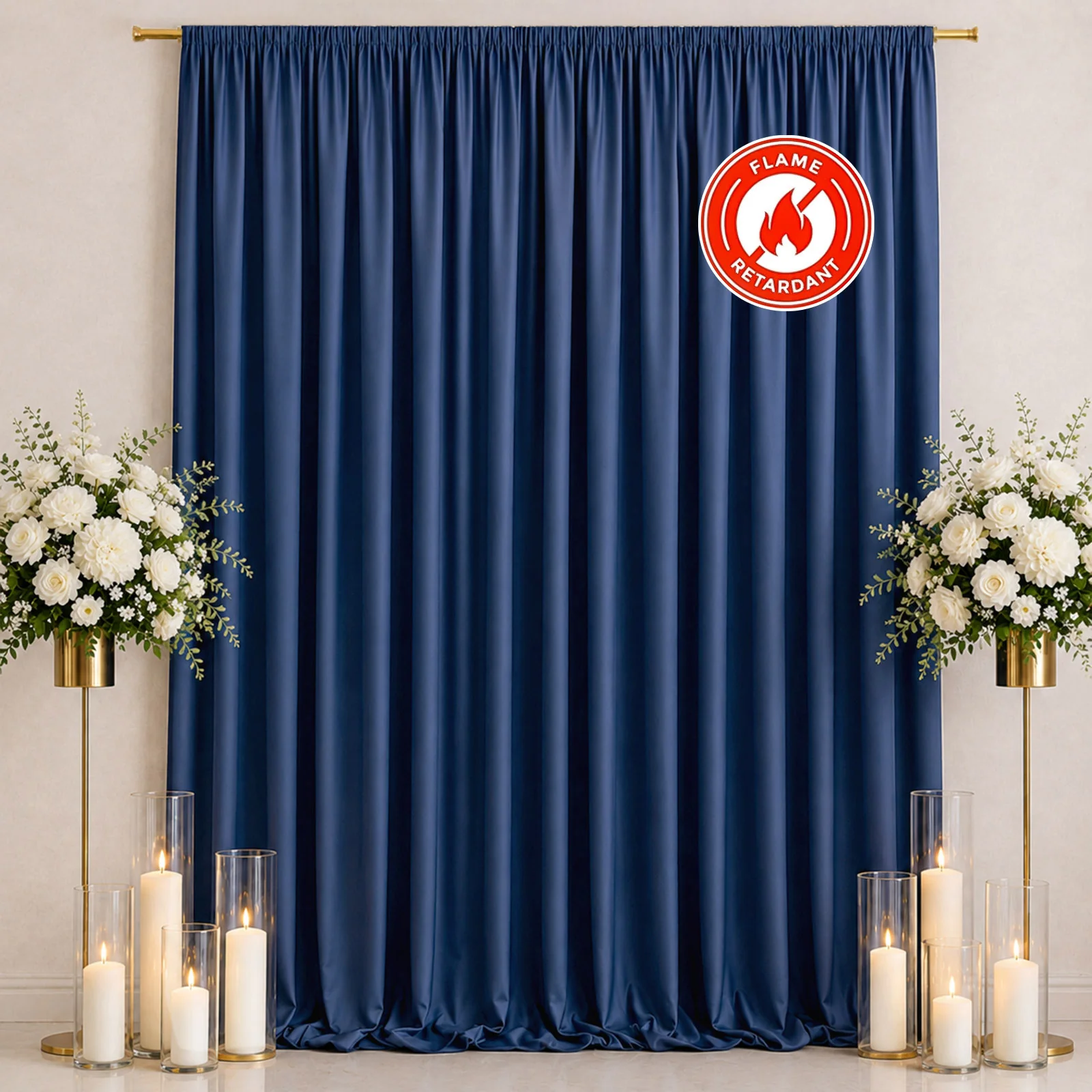 Scuba Polyester Event Backdrop Curtain Navy Blue 10ftx12ft Durable Flame Resistant Wrinkle-Free Photography Drape Panel With Rod Pocket - Image 3
