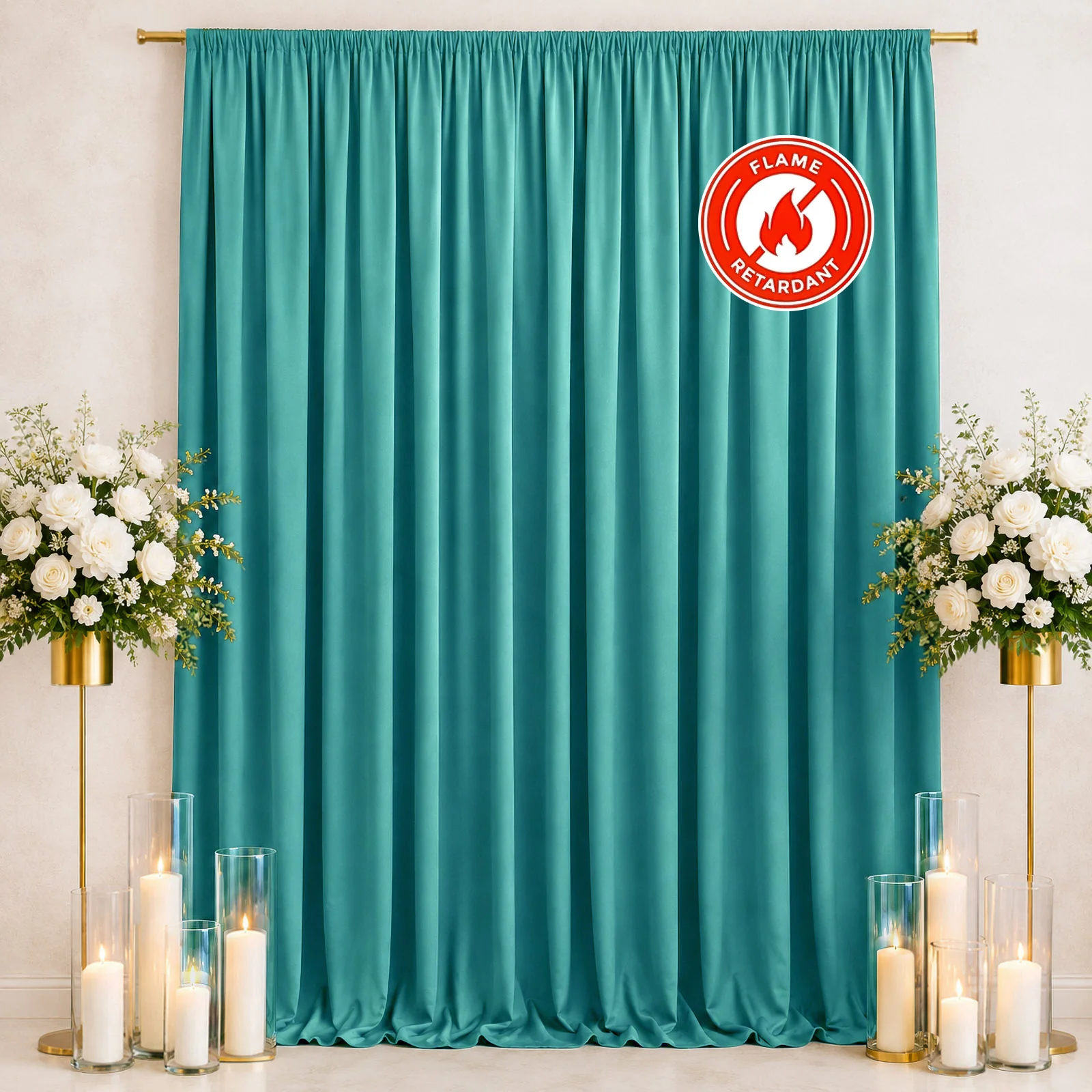 Scuba Polyester Event Backdrop Curtain Turquoise 10ftx12ft Durable Flame Resistant Wrinkle-Free Photography Drape Panel With Rod Pocket - Image 3